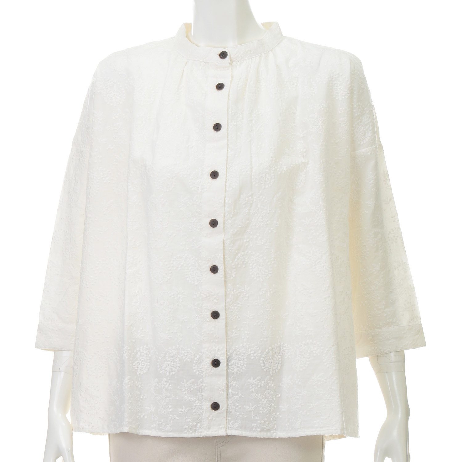 東京かんかん ペイズリー小花柄刺繍コットンギャザーブラウス - 画像3