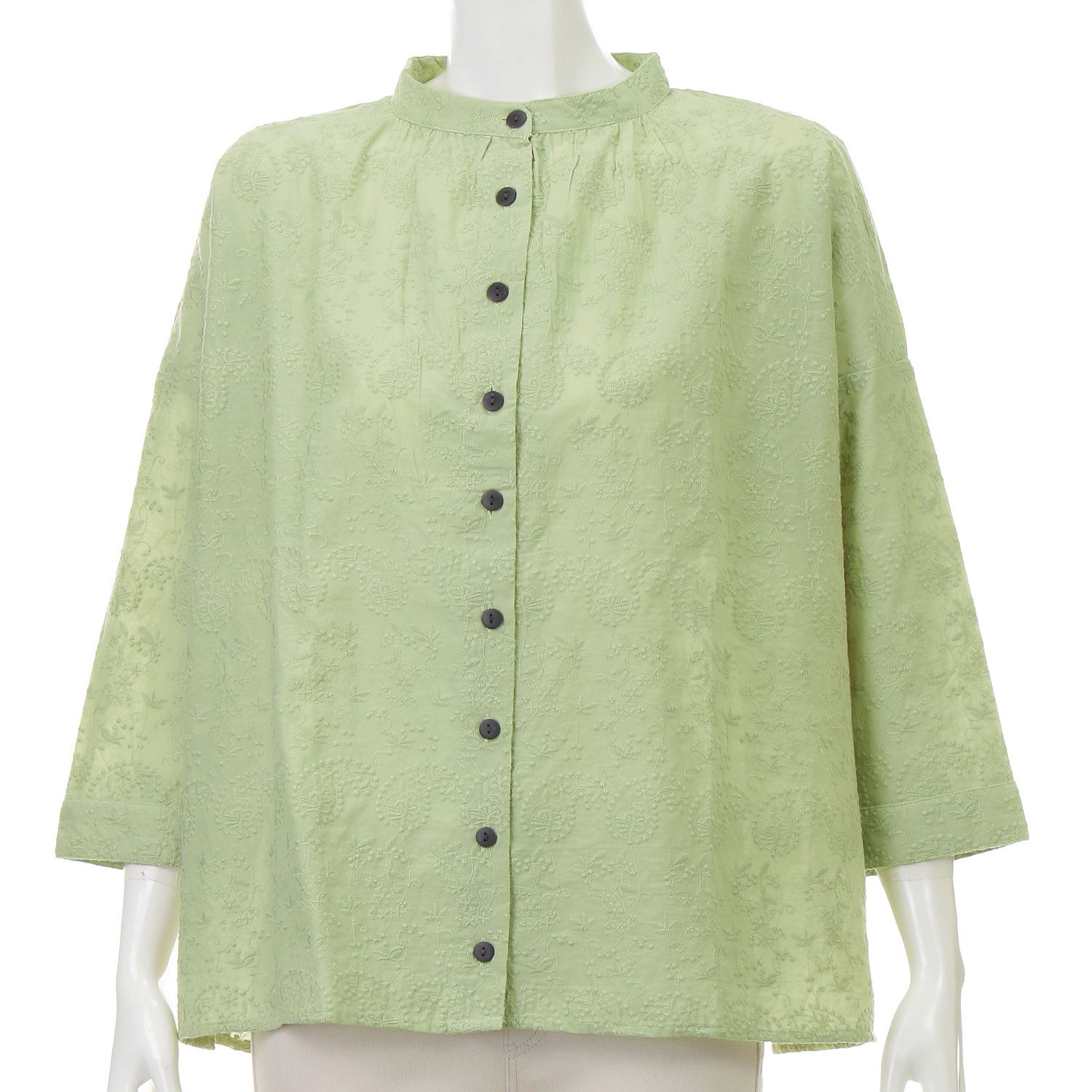 東京かんかん ペイズリー小花柄刺繍コットンギャザーブラウス - 画像5