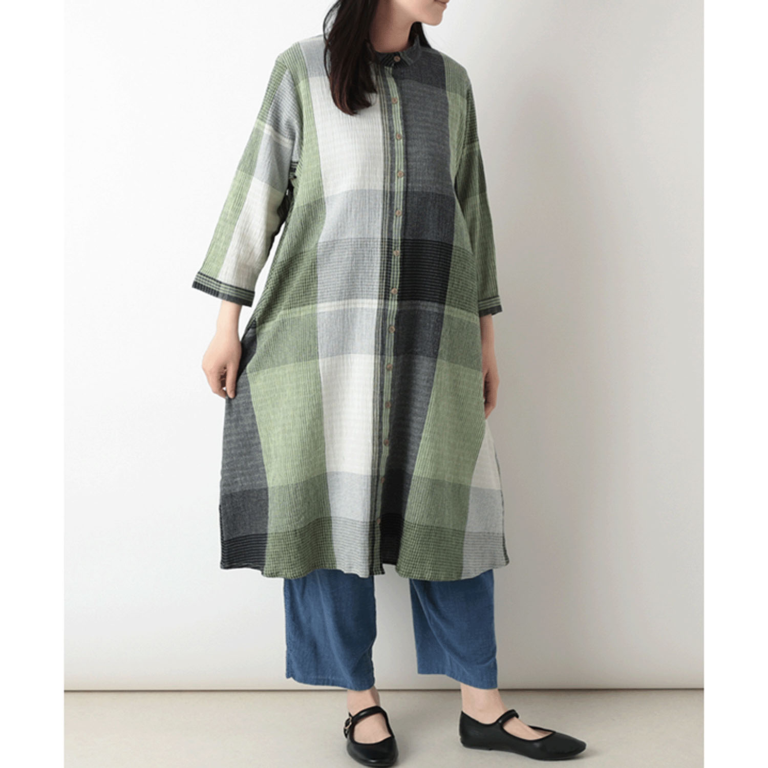 東京かんかん チェックコットンシャツワンピース