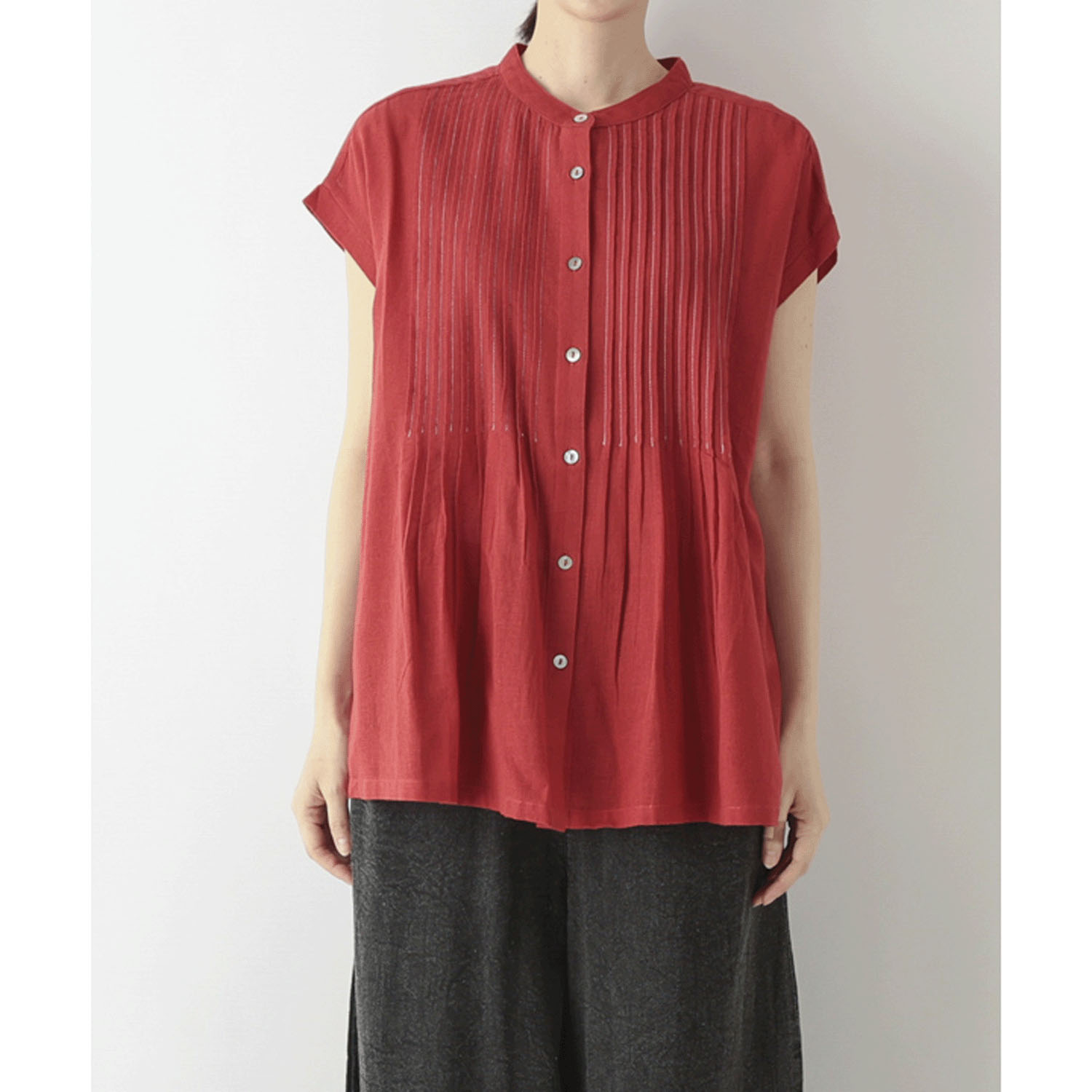 東京かんかん 虹色ピンタックコットンリネンガーゼブラウス