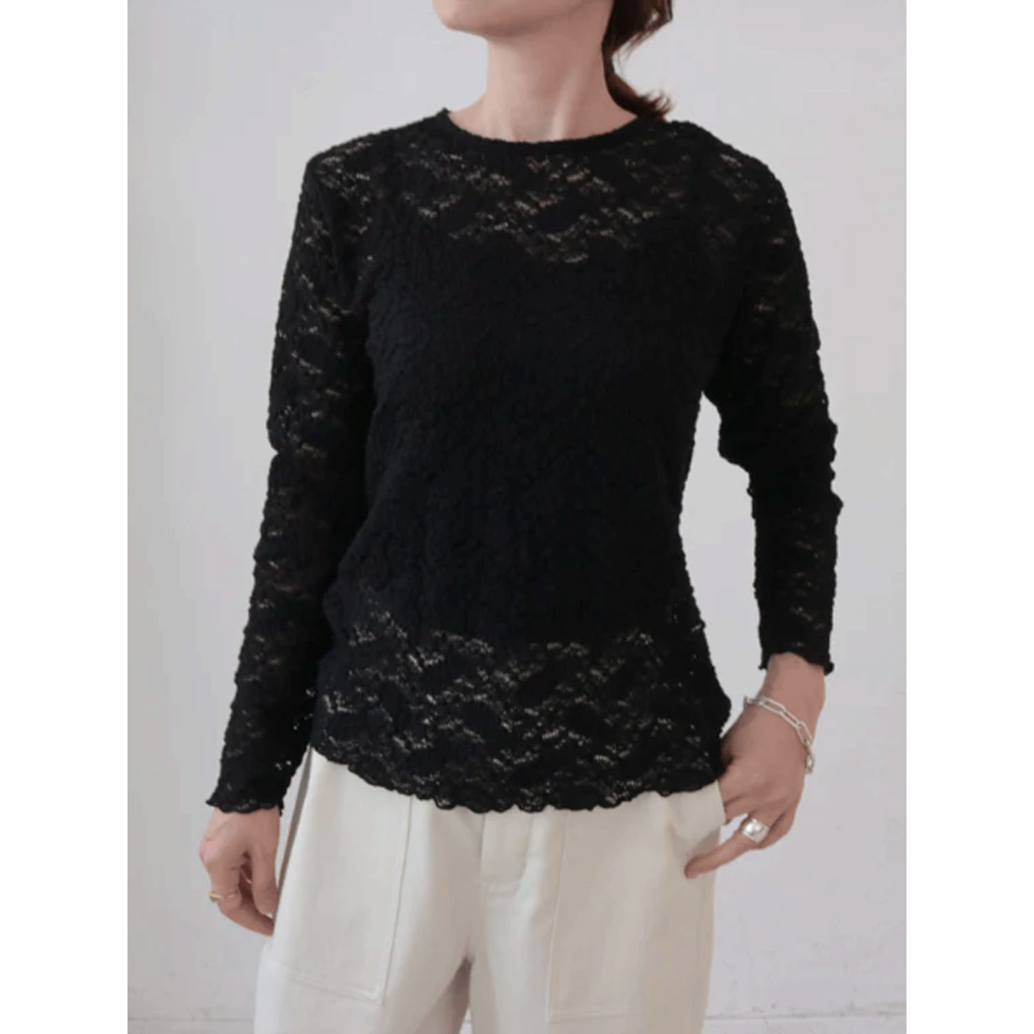 doux bleu コットンナイロンレースプルオーバー - 画像3