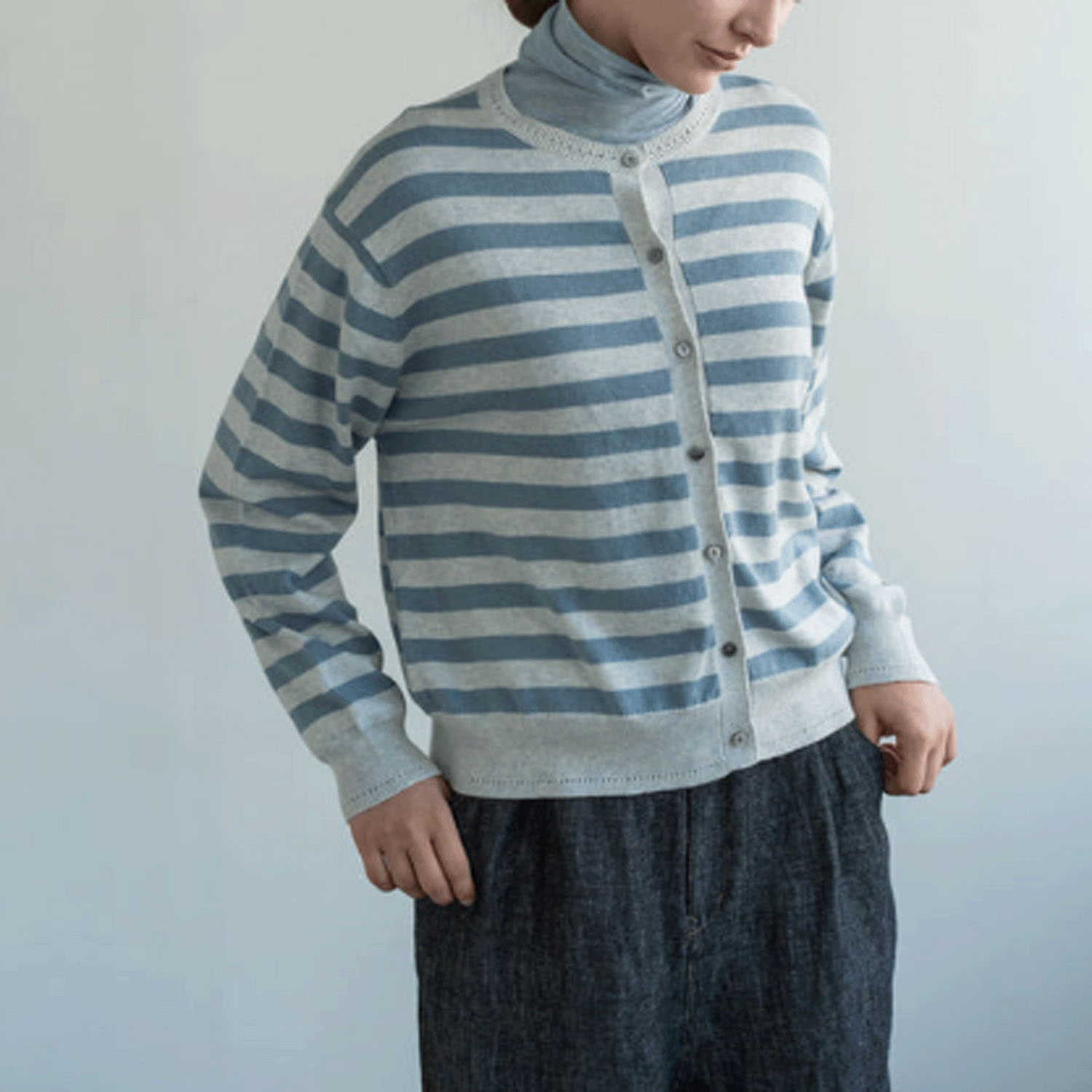 YARRA コットンカシミヤクルーカーディガン