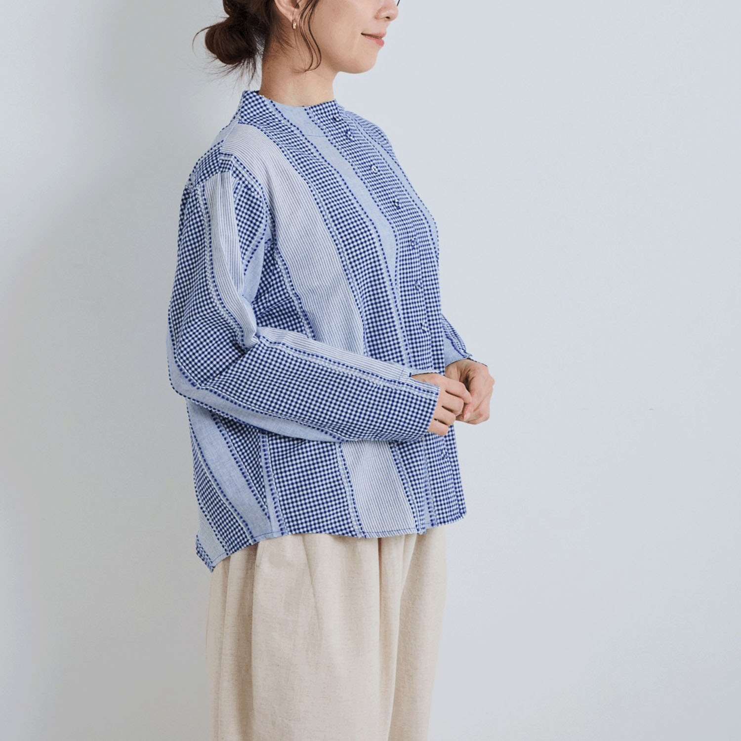 YURK genite van イレギュラーギンガムガンジーネックシャツ - 画像7