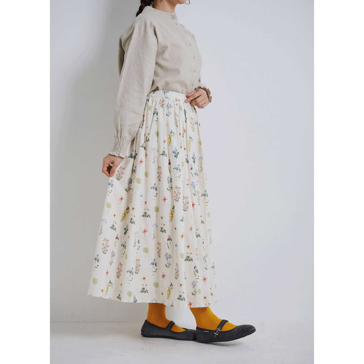 YURK genite van フラワープリントタックスカート - 画像6