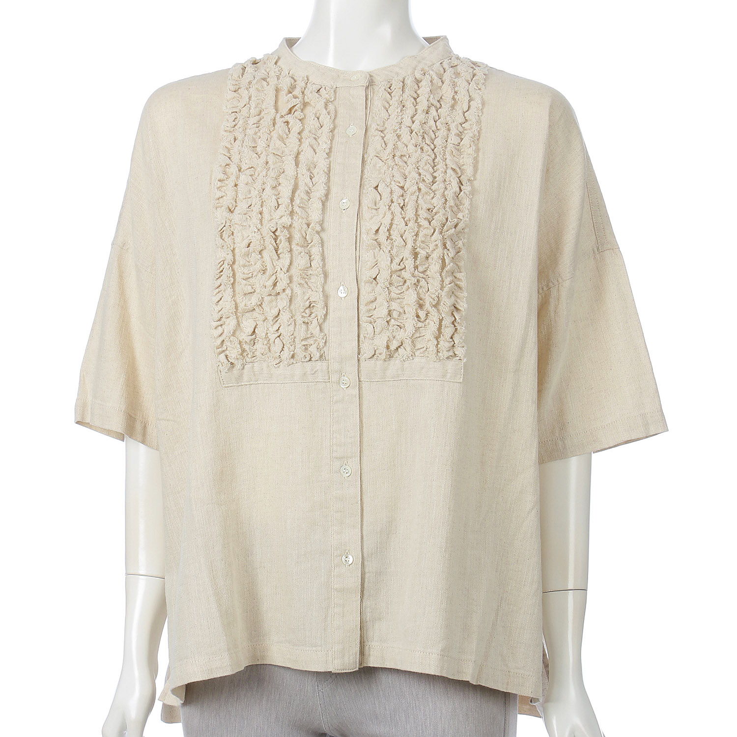 4．5oz綿麻甘撚りデニム（ista－ireオリジナル生地） フリンジブラウス - 画像2