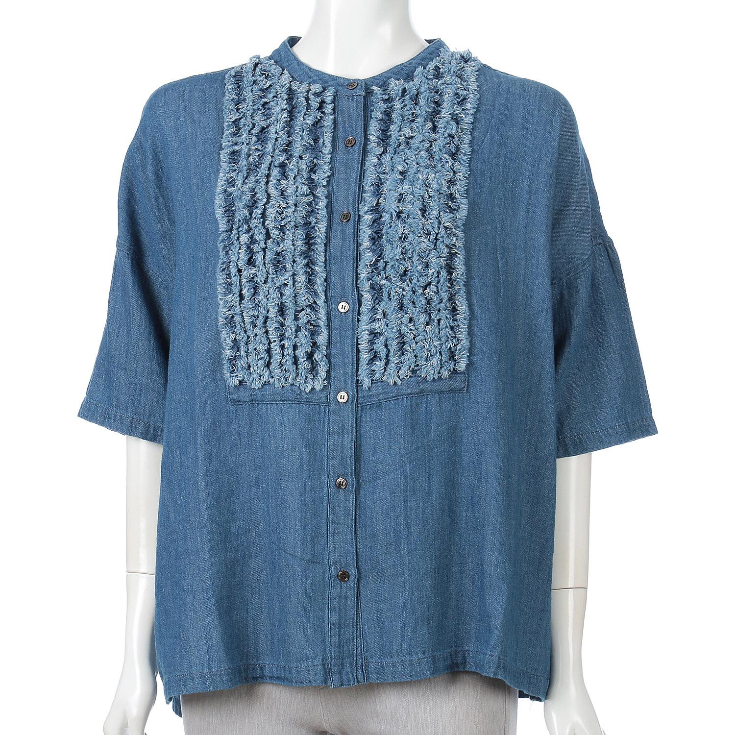 4．5oz綿麻甘撚りデニム（ista－ireオリジナル生地） フリンジブラウス - 画像4