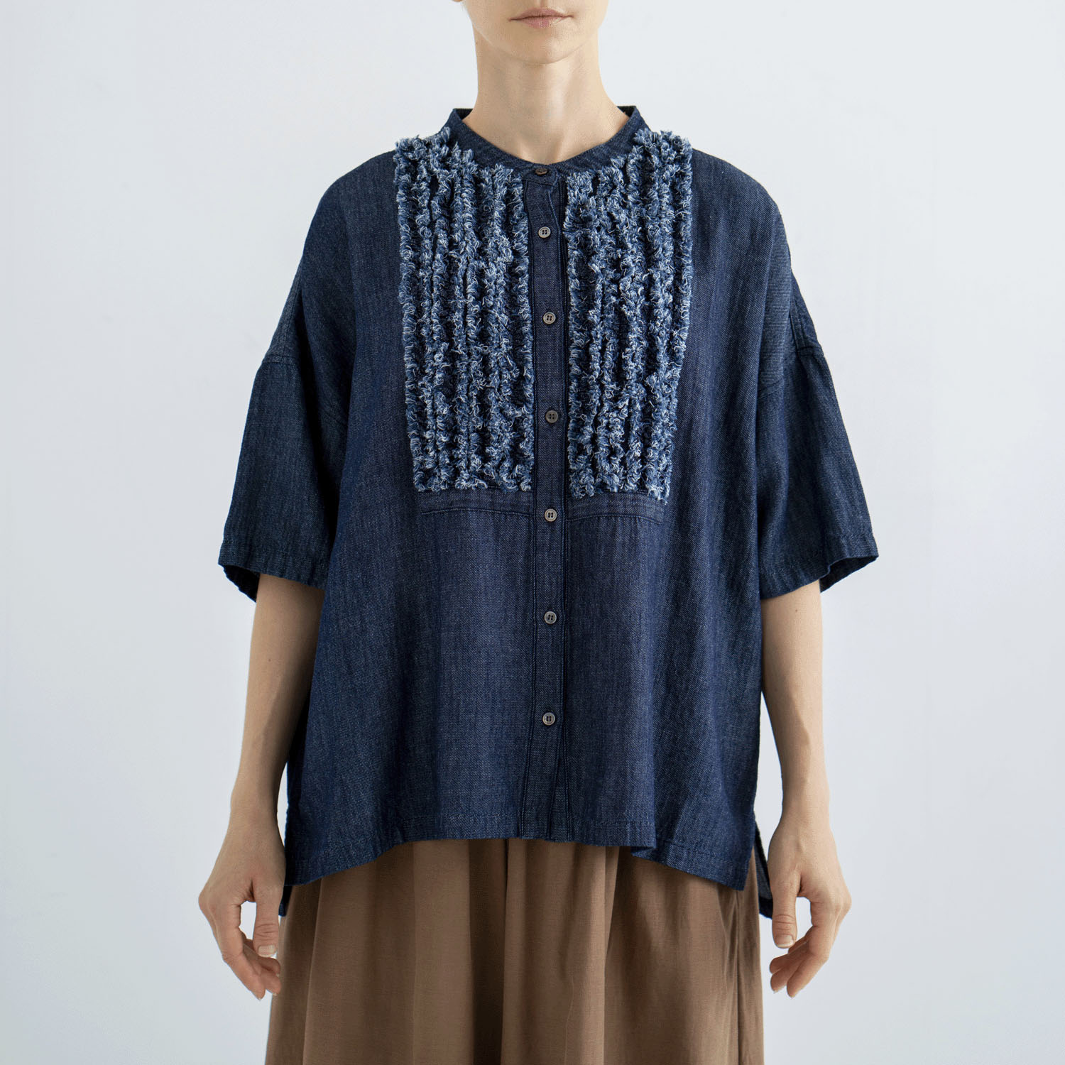 4．5oz綿麻甘撚りデニム（ista－ireオリジナル生地） フリンジブラウス