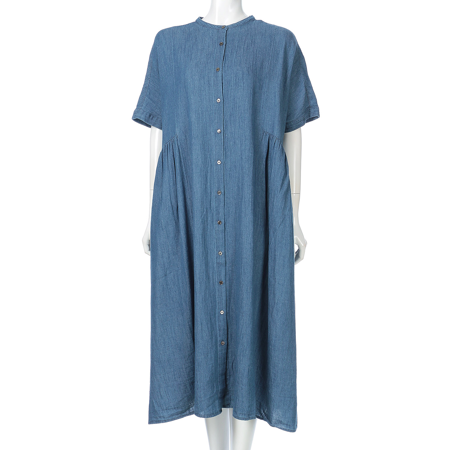 ista－ire 4．5oz綿麻甘撚りデニム（ista－ireオリジナル生地）サイドギャザーワンピース - 画像5