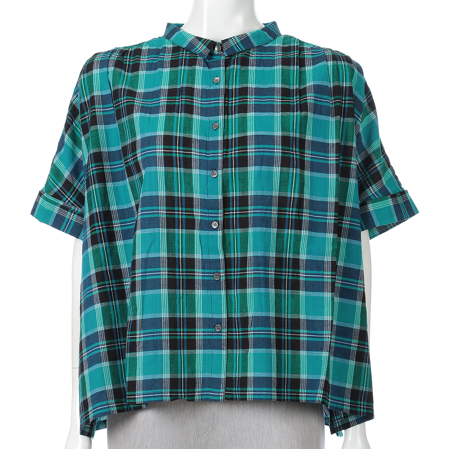 ista－ire マドラスチェック ちび襟ワイドシャツ - 画像5