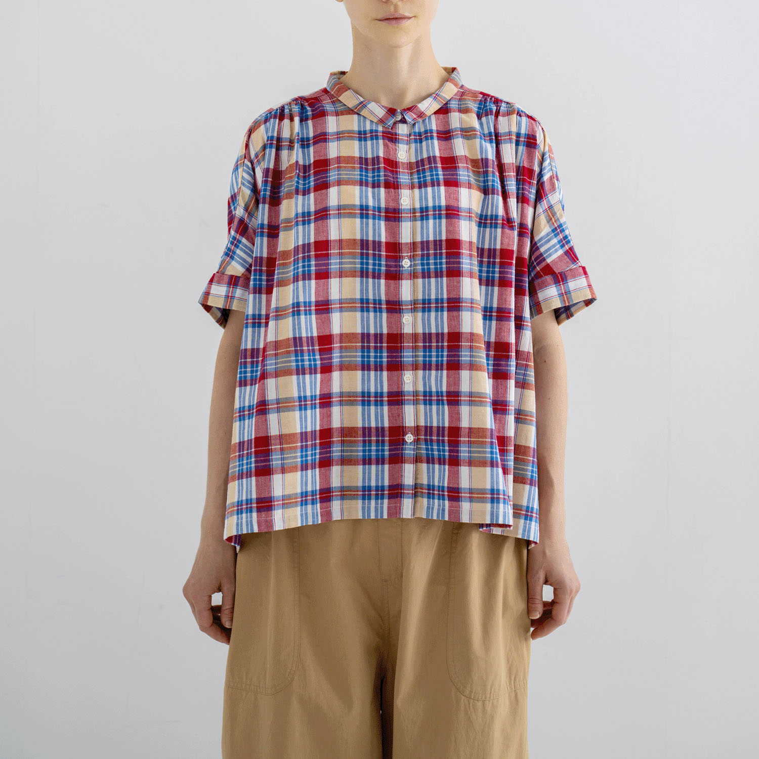 ista－ire マドラスチェック ちび襟ワイドシャツ