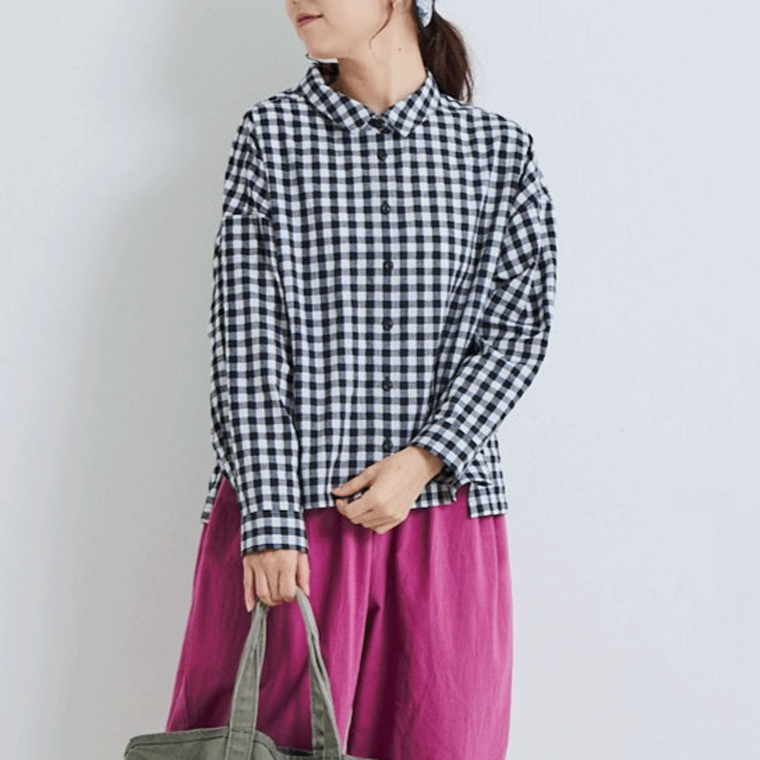 YURK geniet van ギンガムワイドシャツ