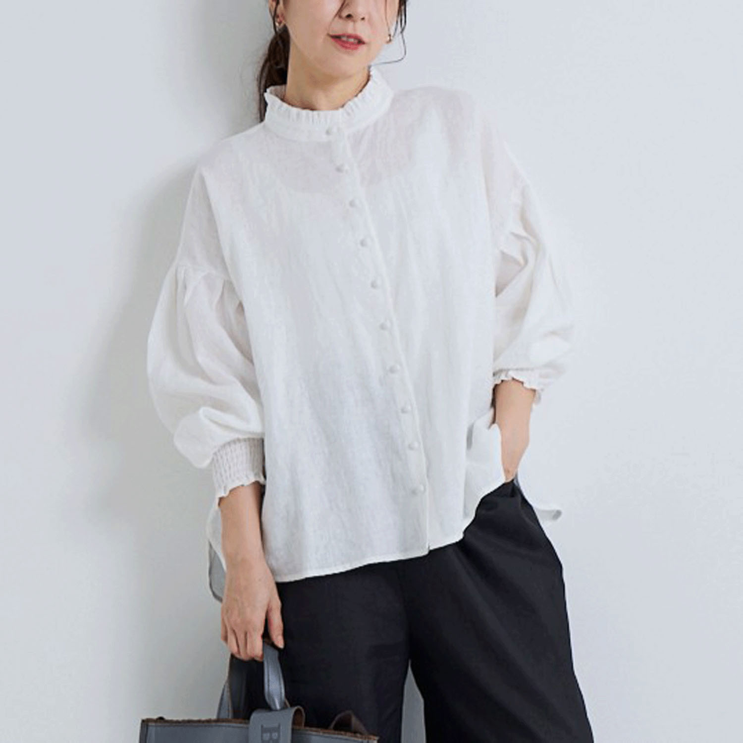 YURK geniet van バンドカラーシャツ