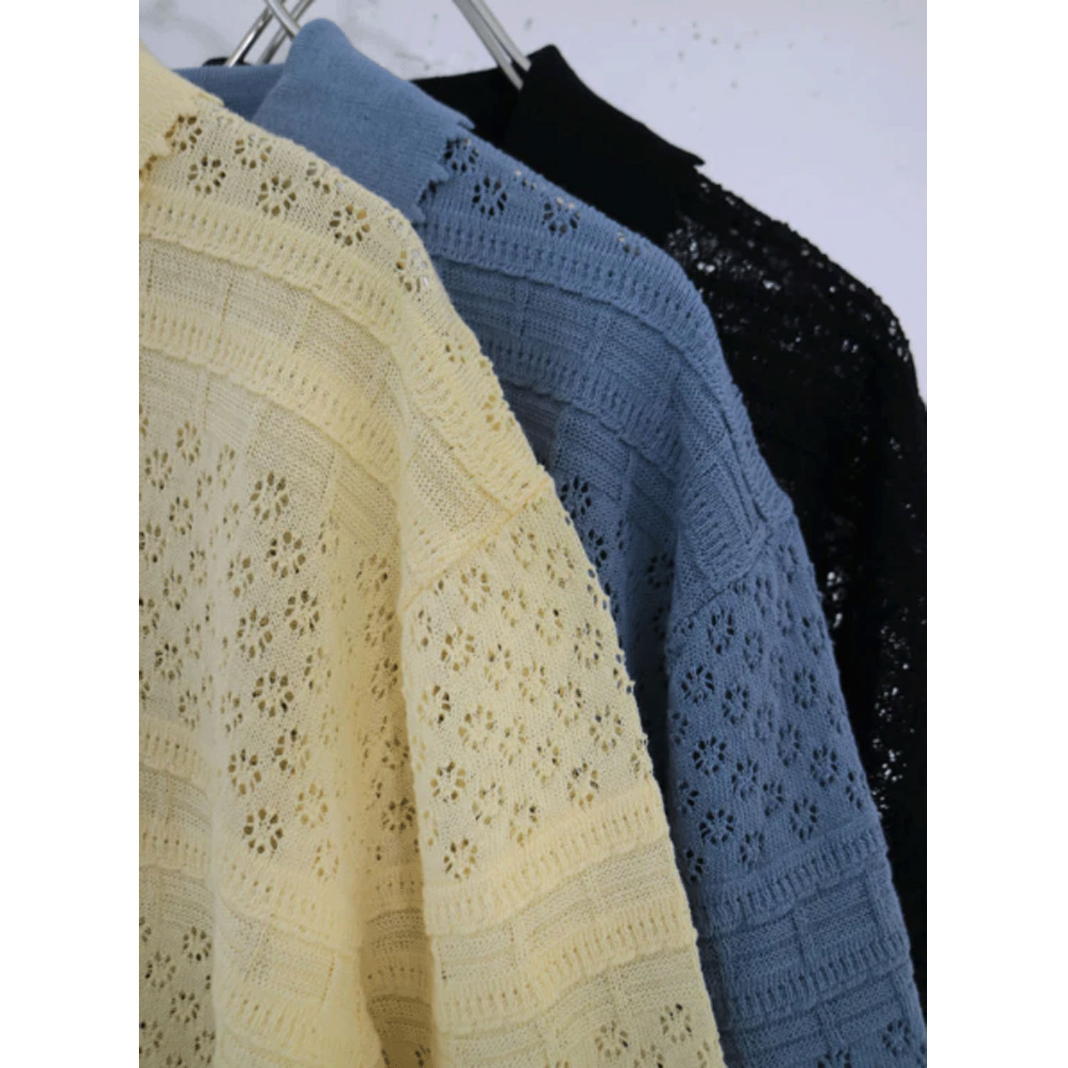 doux bleu  オープンワーク 半袖ニットシャツ - 画像3