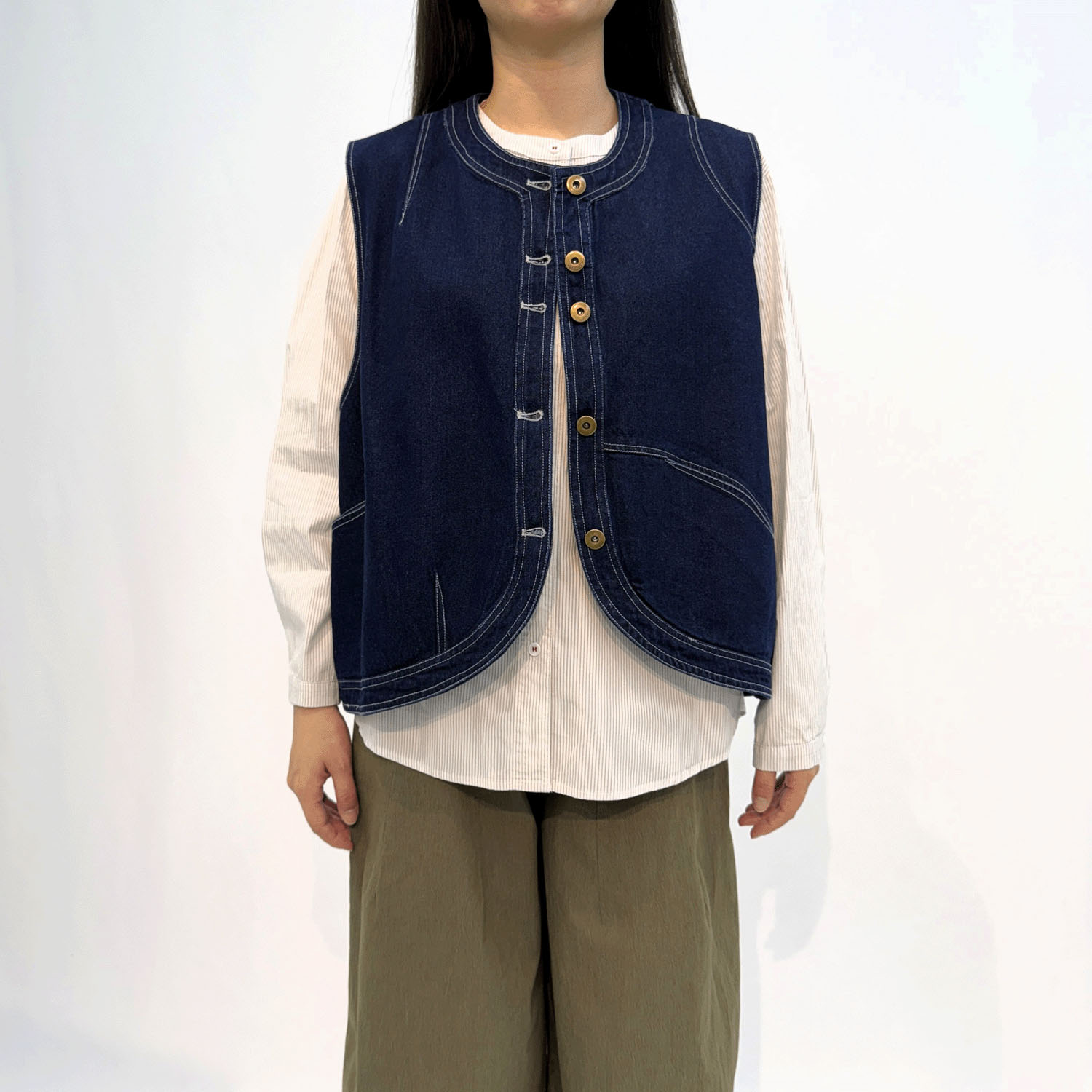 MAKITO ノーカラーステッチ配色ブラウス - 画像6