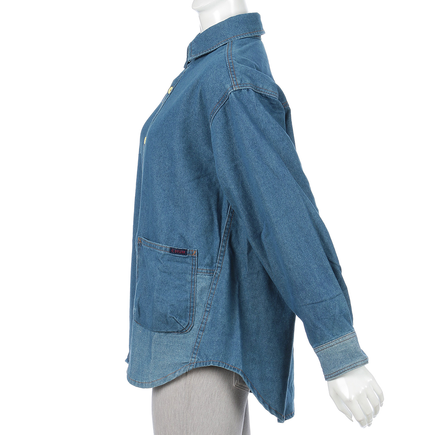 【CUBE SUGAR】8オンスリサイクルデニム長袖ビッグシャツ - 画像4