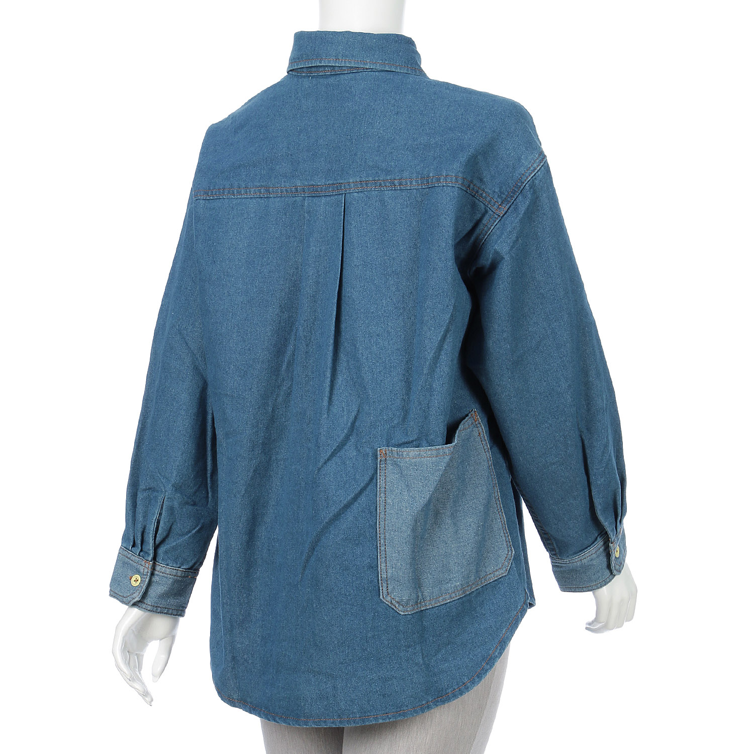 【CUBE SUGAR】8オンスリサイクルデニム長袖ビッグシャツ - 画像5