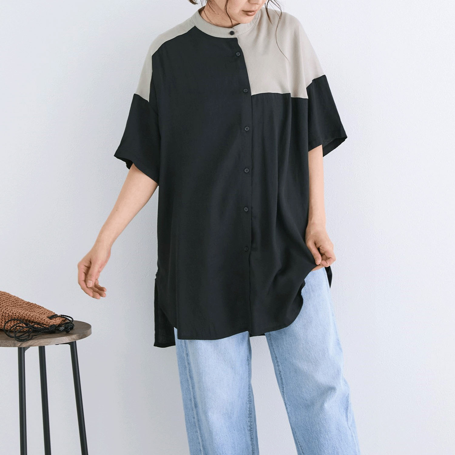 my life 切替配色チュニックシャツ - 画像2