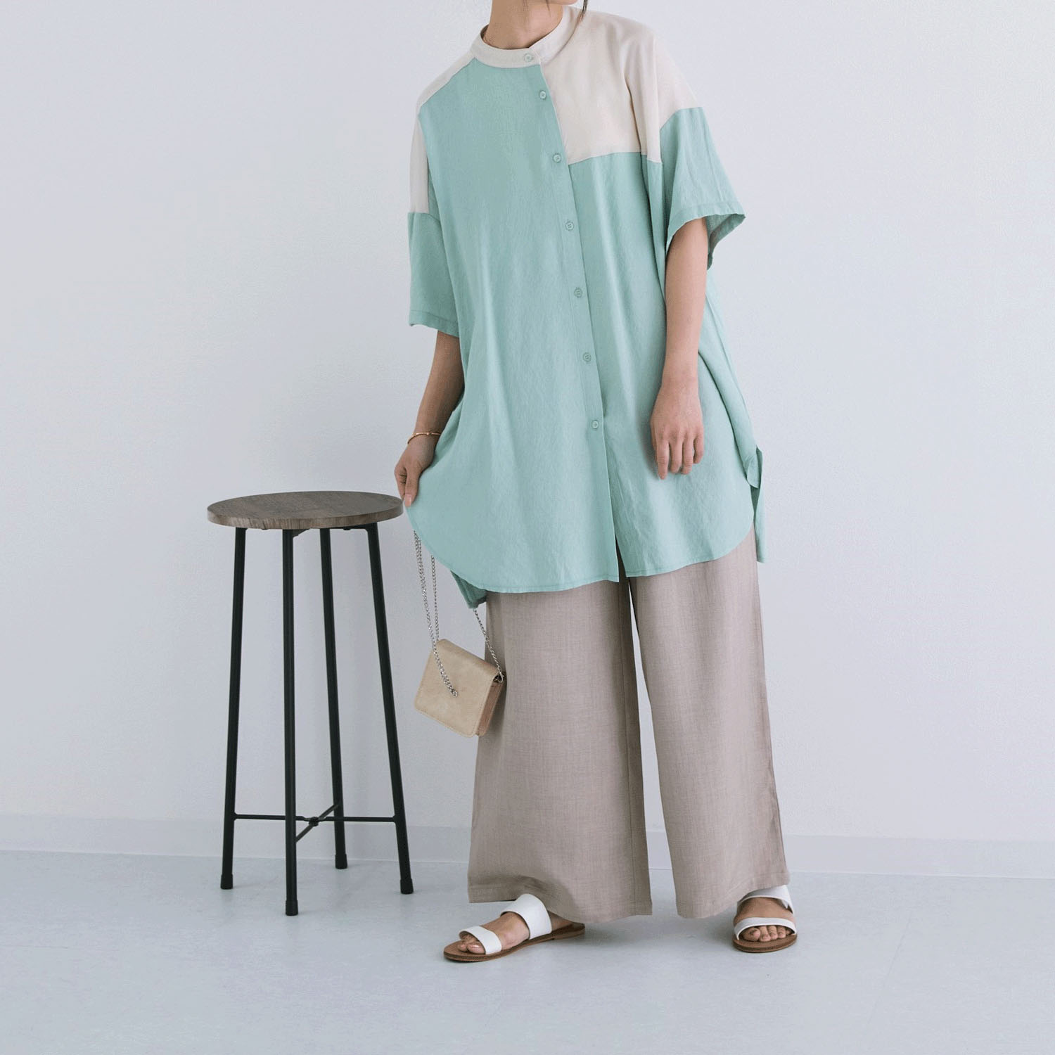 my life 切替配色チュニックシャツ