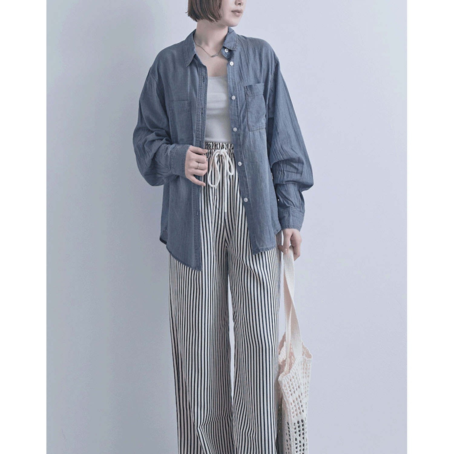 シアーデニム胸両ポケシャツ - 画像11