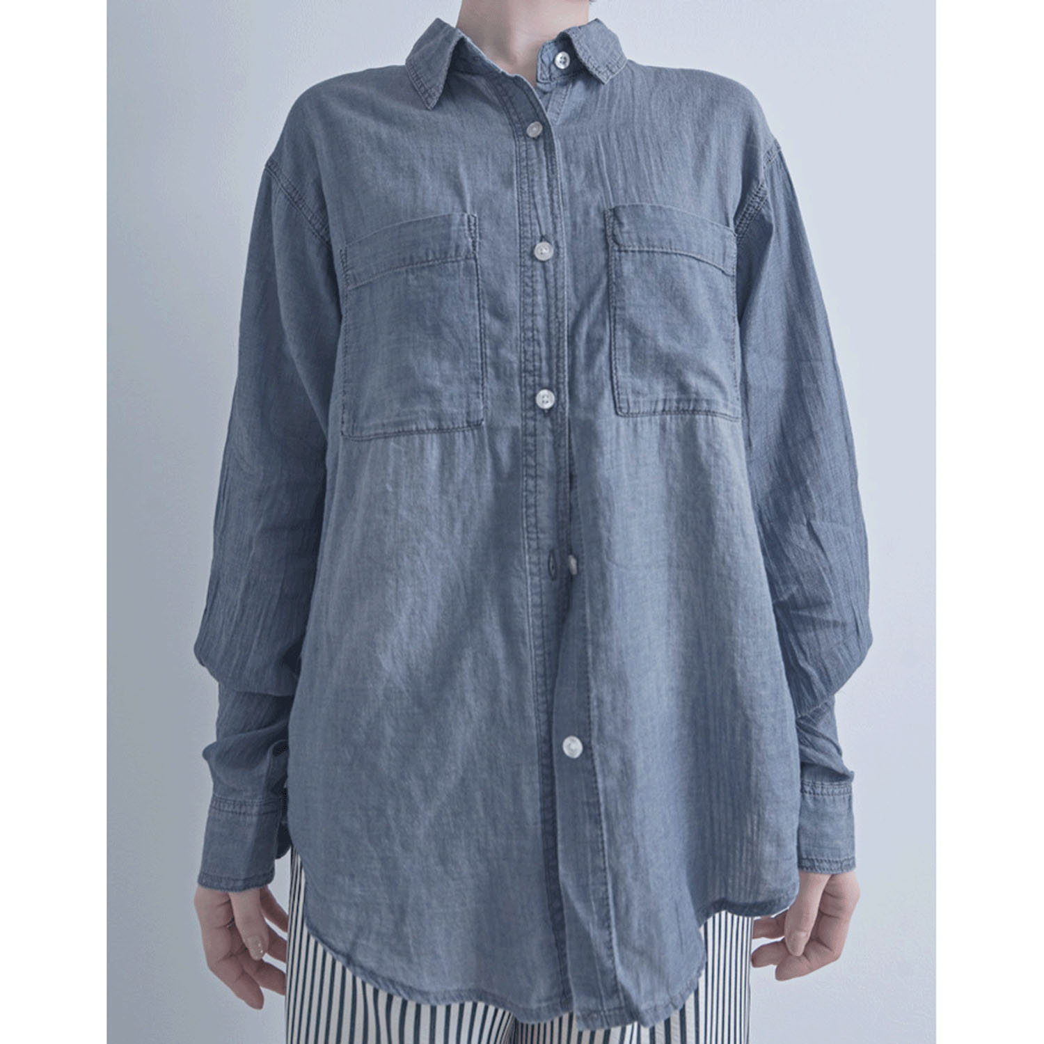 シアーデニム胸両ポケシャツ - 画像15