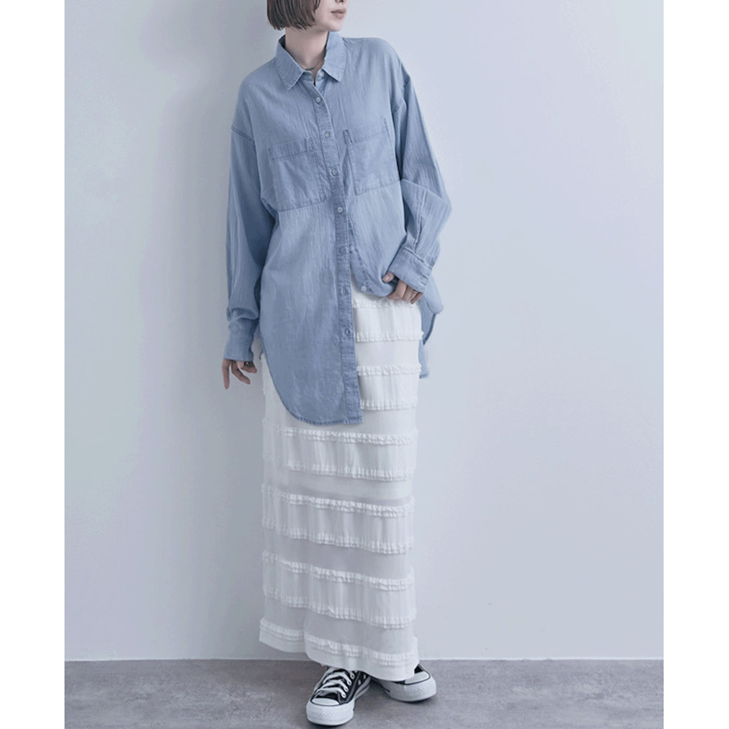 シアーデニム胸両ポケシャツ - 画像5