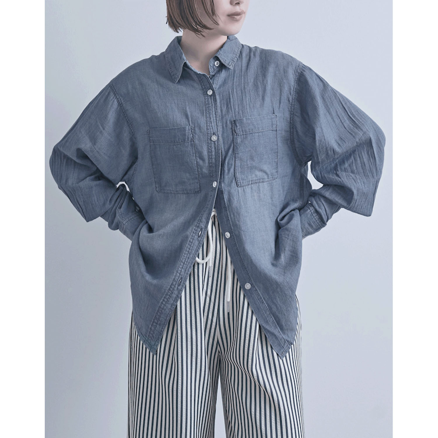 シアーデニム胸両ポケシャツ - 画像8