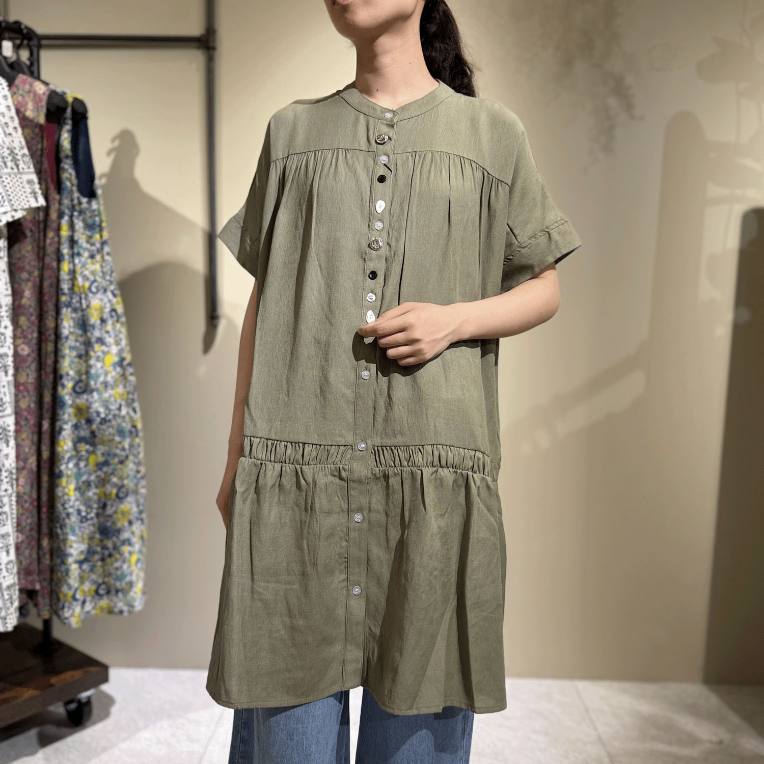 【my life】 ギャザー切替多釦チュニック