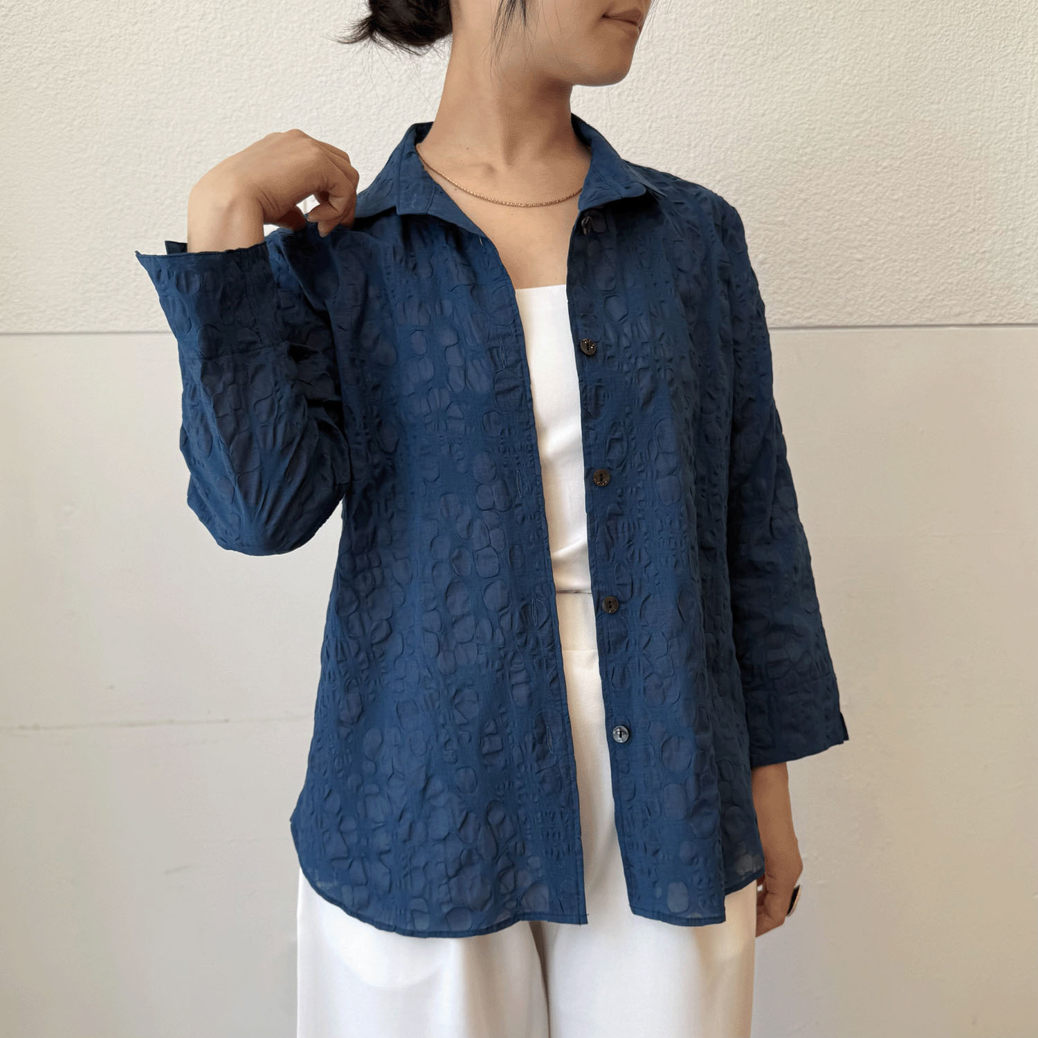 塩縮無地七分袖