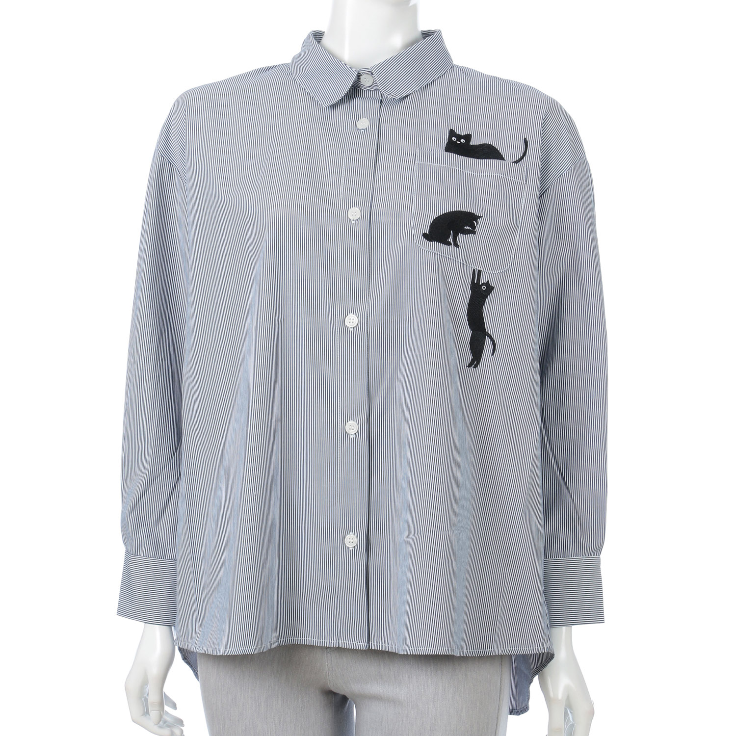 Myauris猫刺繍先染めストライプシャツ - 画像6