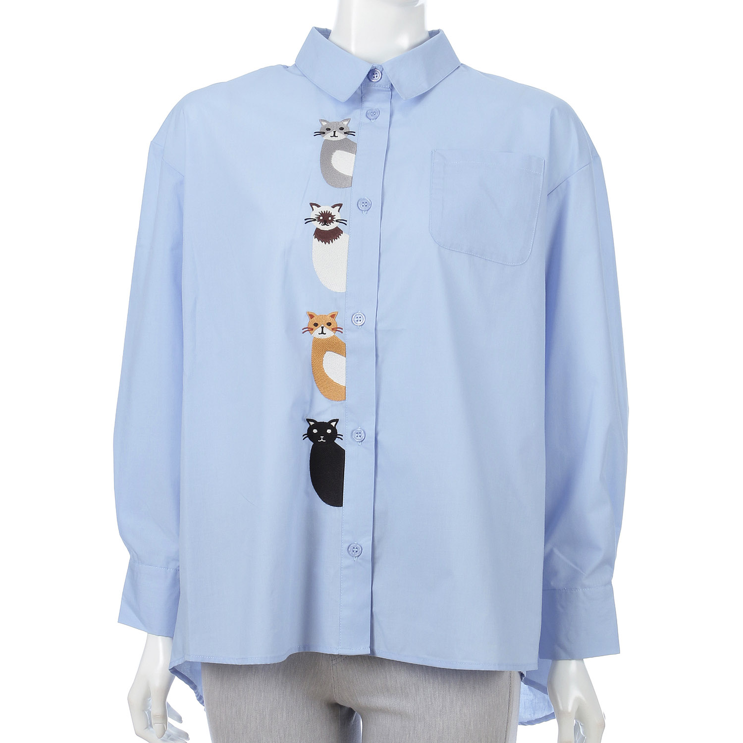 Myauris猫刺繍前開きシャツ - 画像3