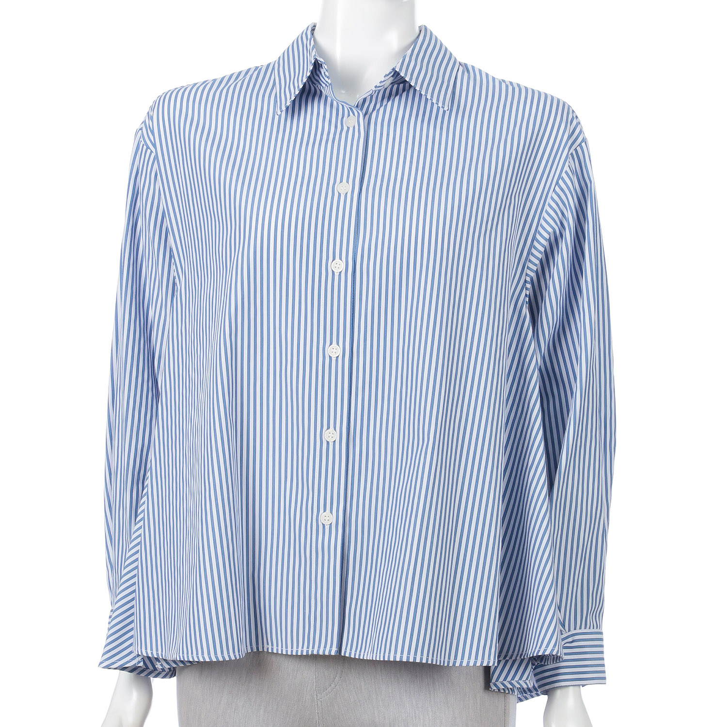 ストライプ柄後リボン付Aラインブラウス