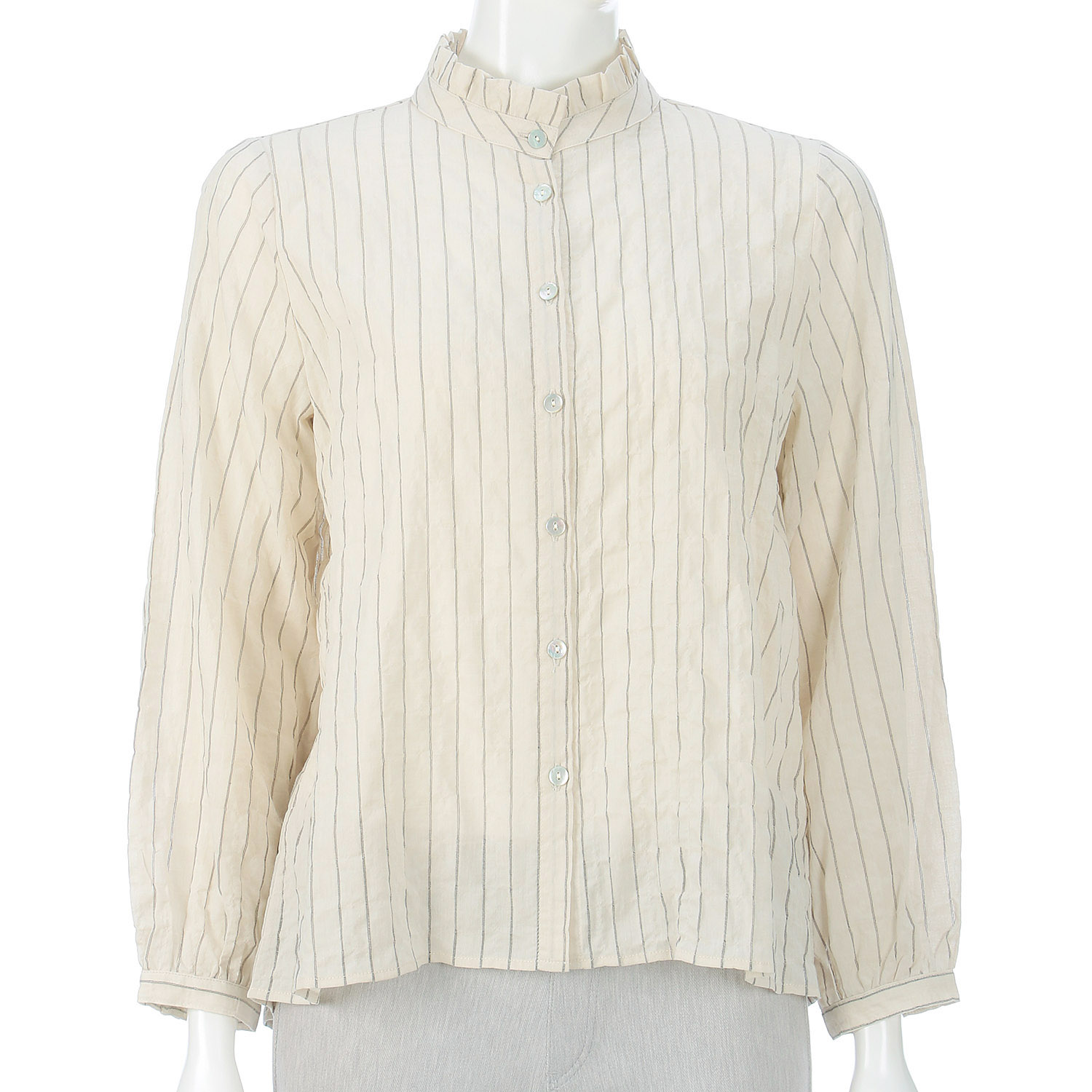 先染めアキハシャーリングストライプフリルブラウス - 画像4