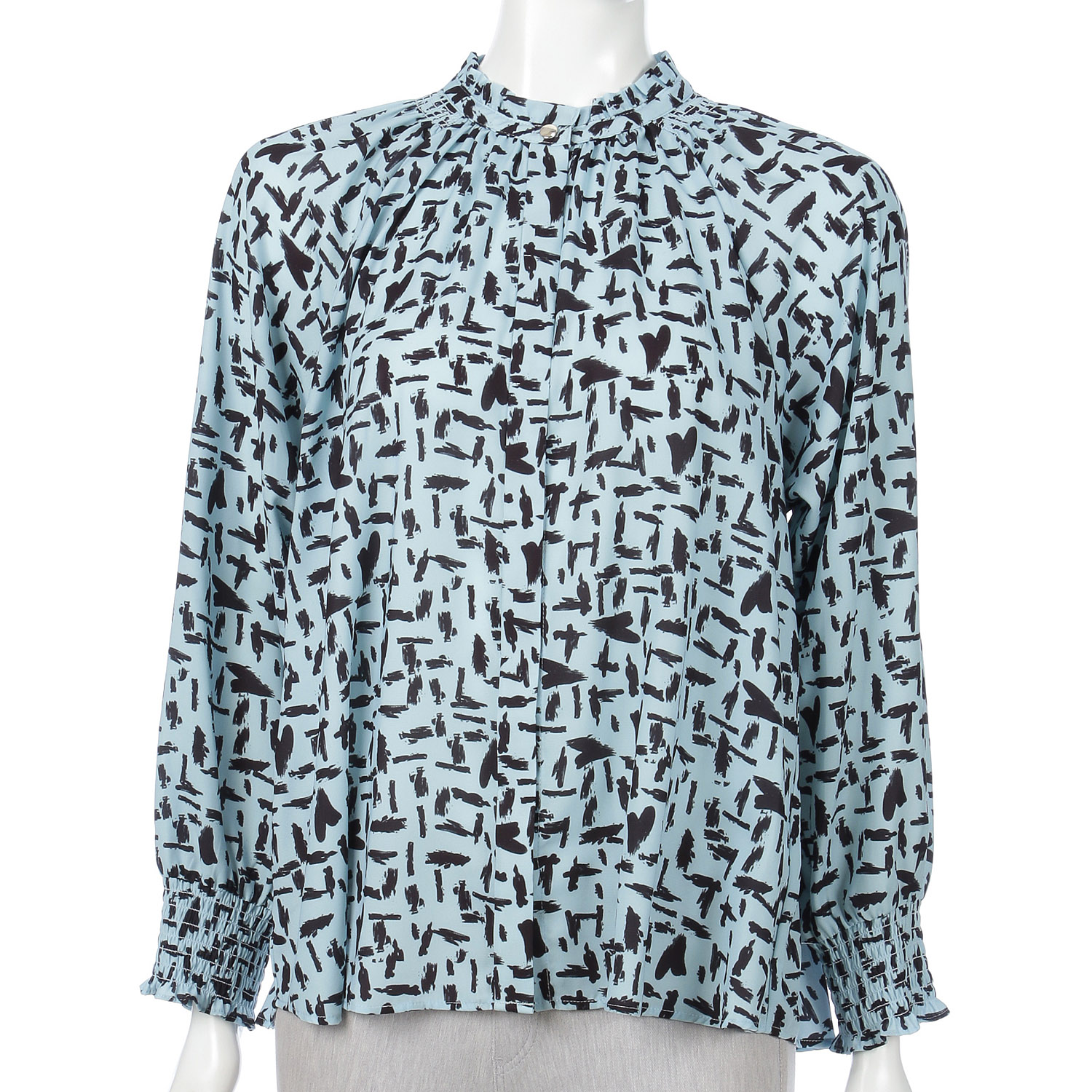 ジョーゼットプリントシャーリングブラウス