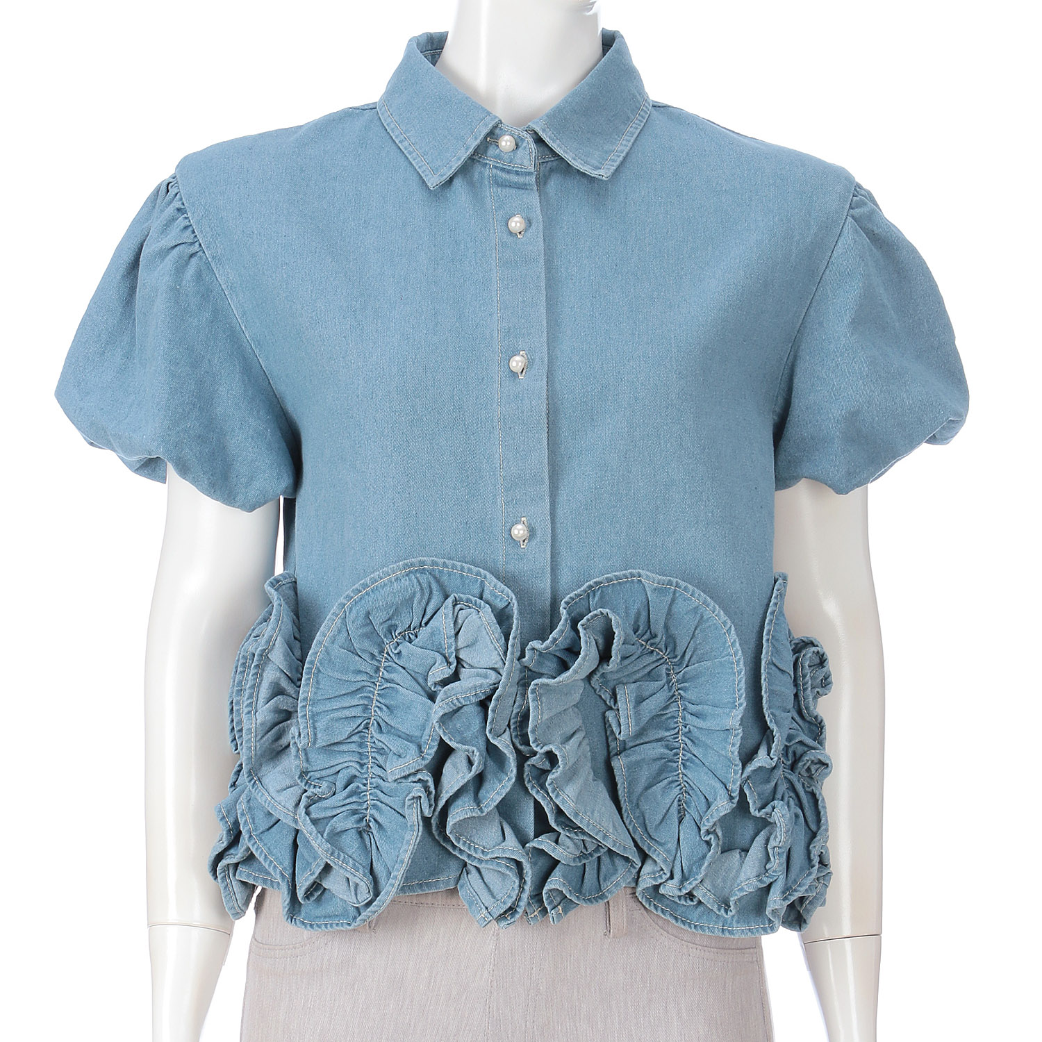 裾フリルデニムブラウス - 画像2