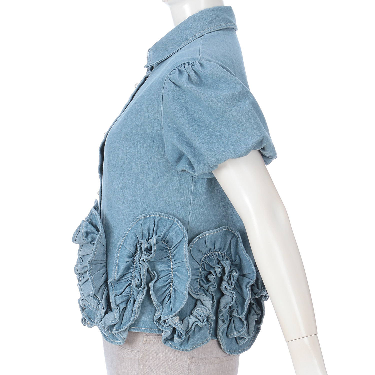 裾フリルデニムブラウス - 画像3