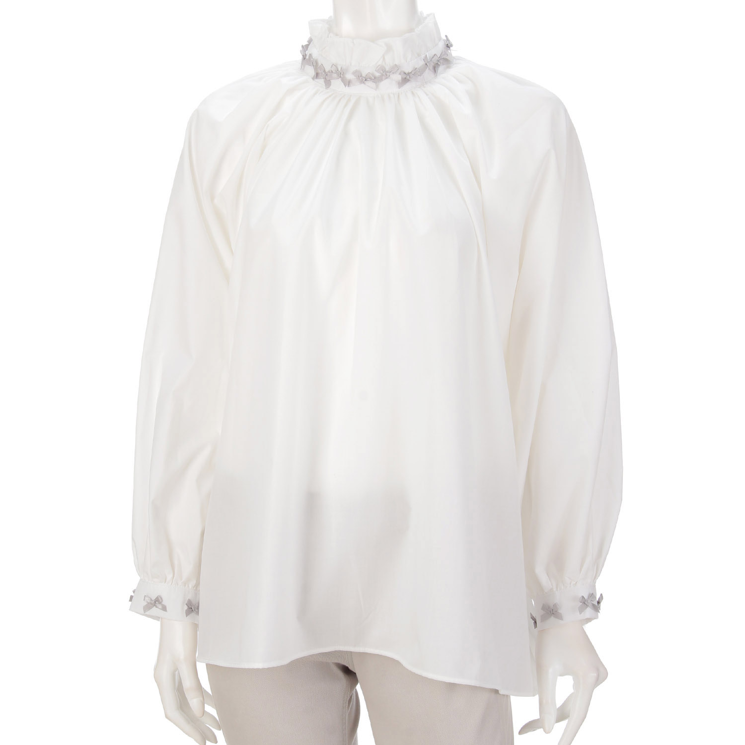 フリルネックギャザーブラウス