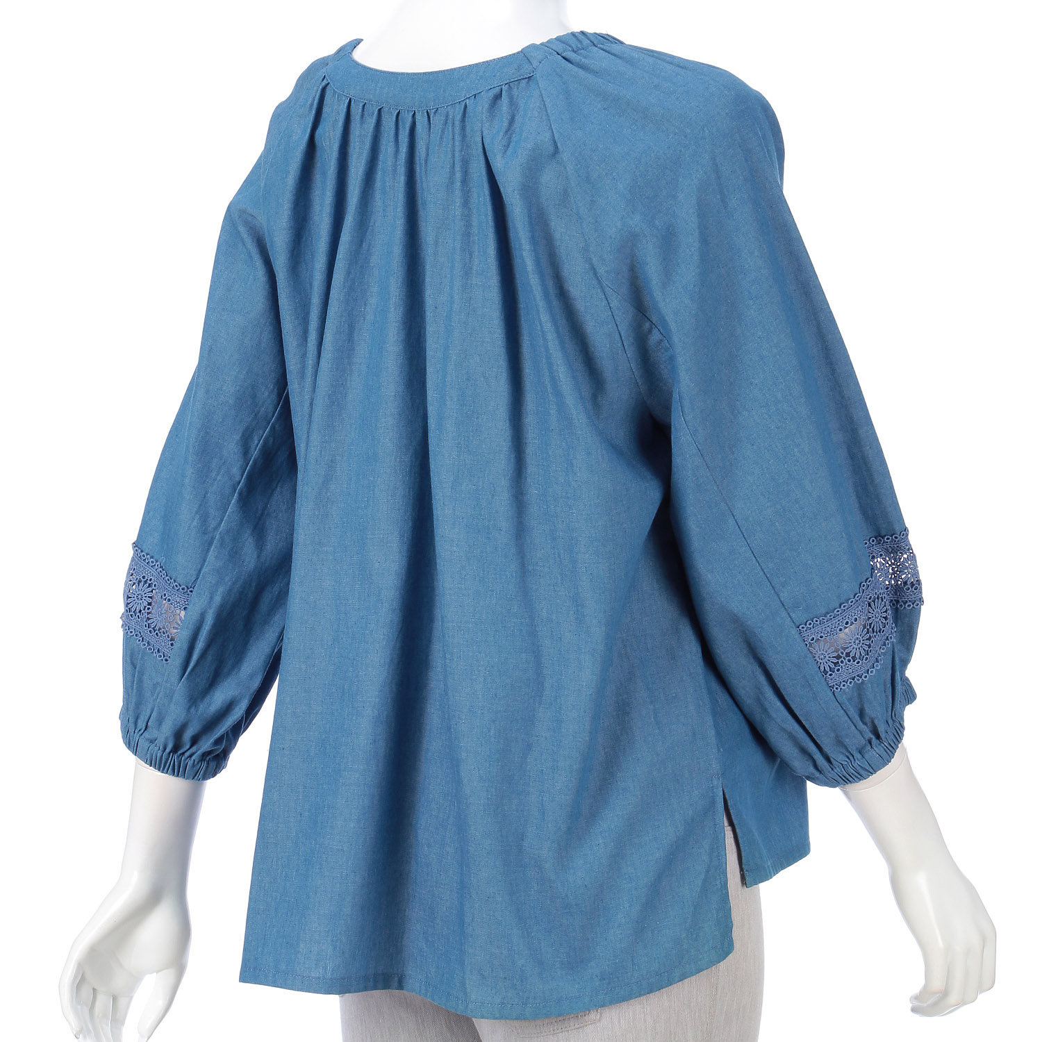 レースアクセンントデニムブラウス - 画像3