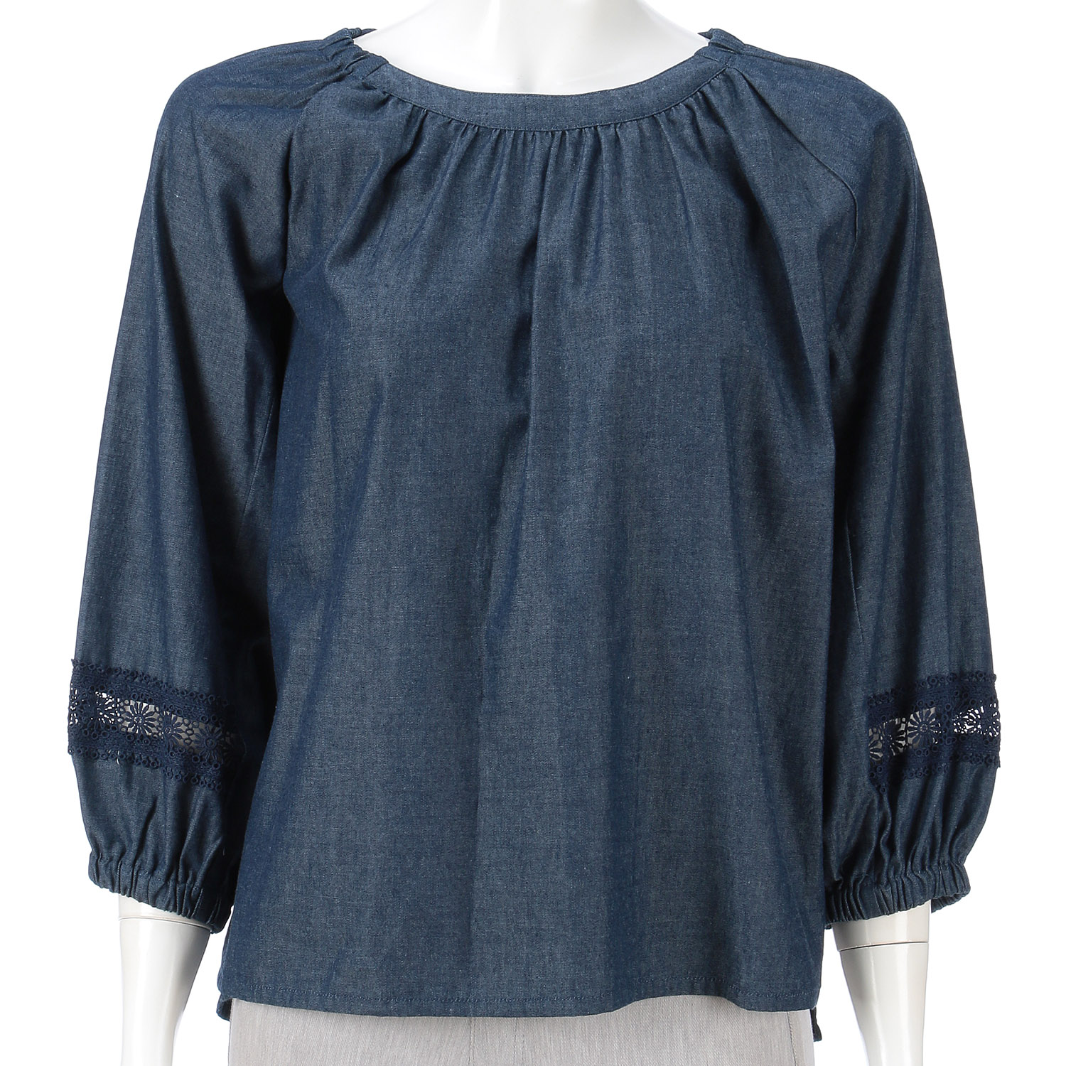 レースアクセンントデニムブラウス - 画像5