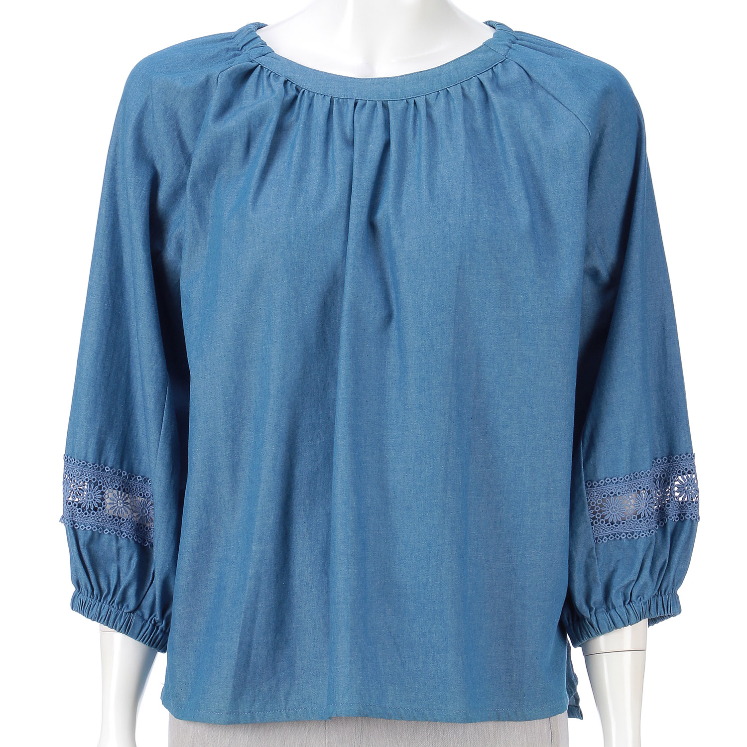 レースアクセンントデニムブラウス