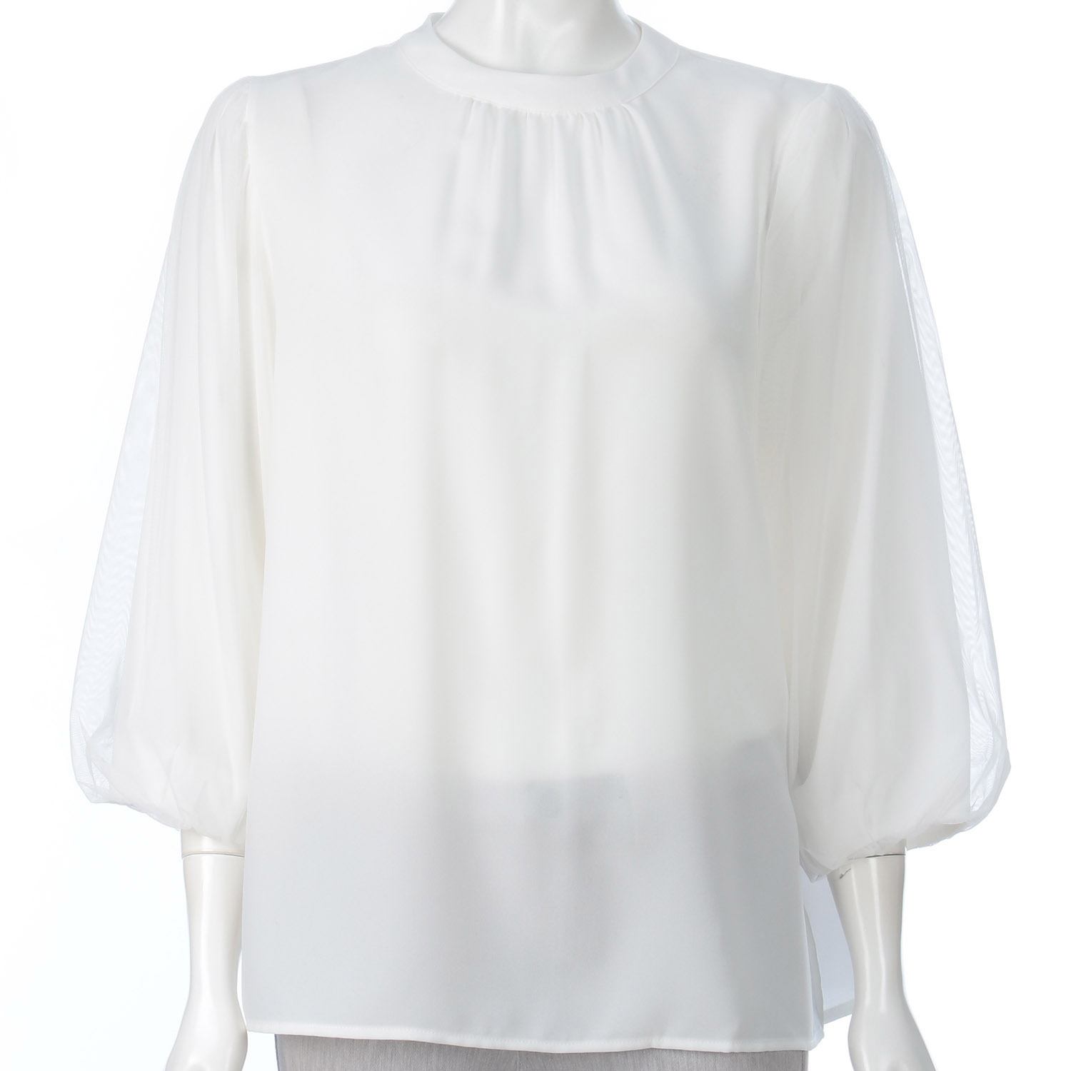 袖チュール使いブラウス