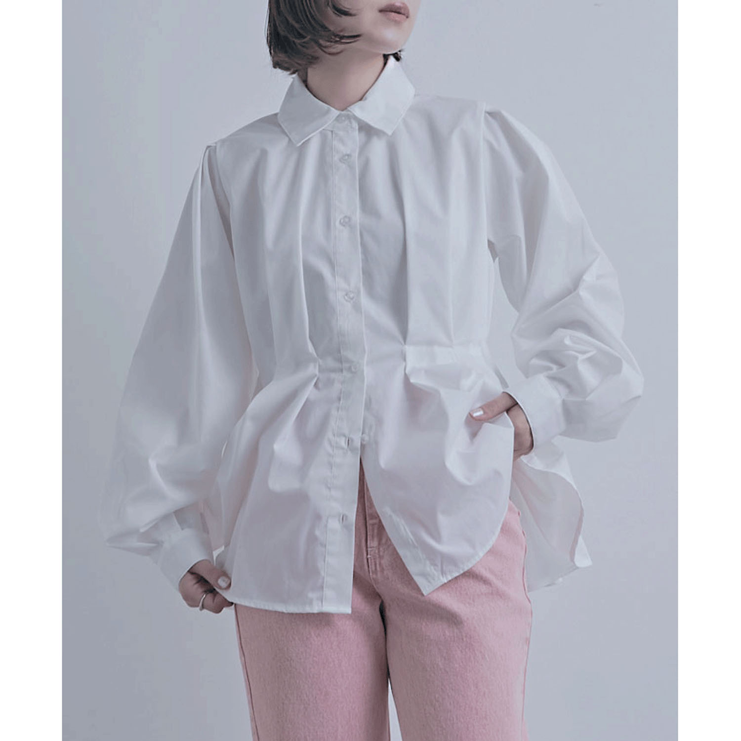 【ETONET限定 お取り寄せ】ウエストボリュームタックブラウス