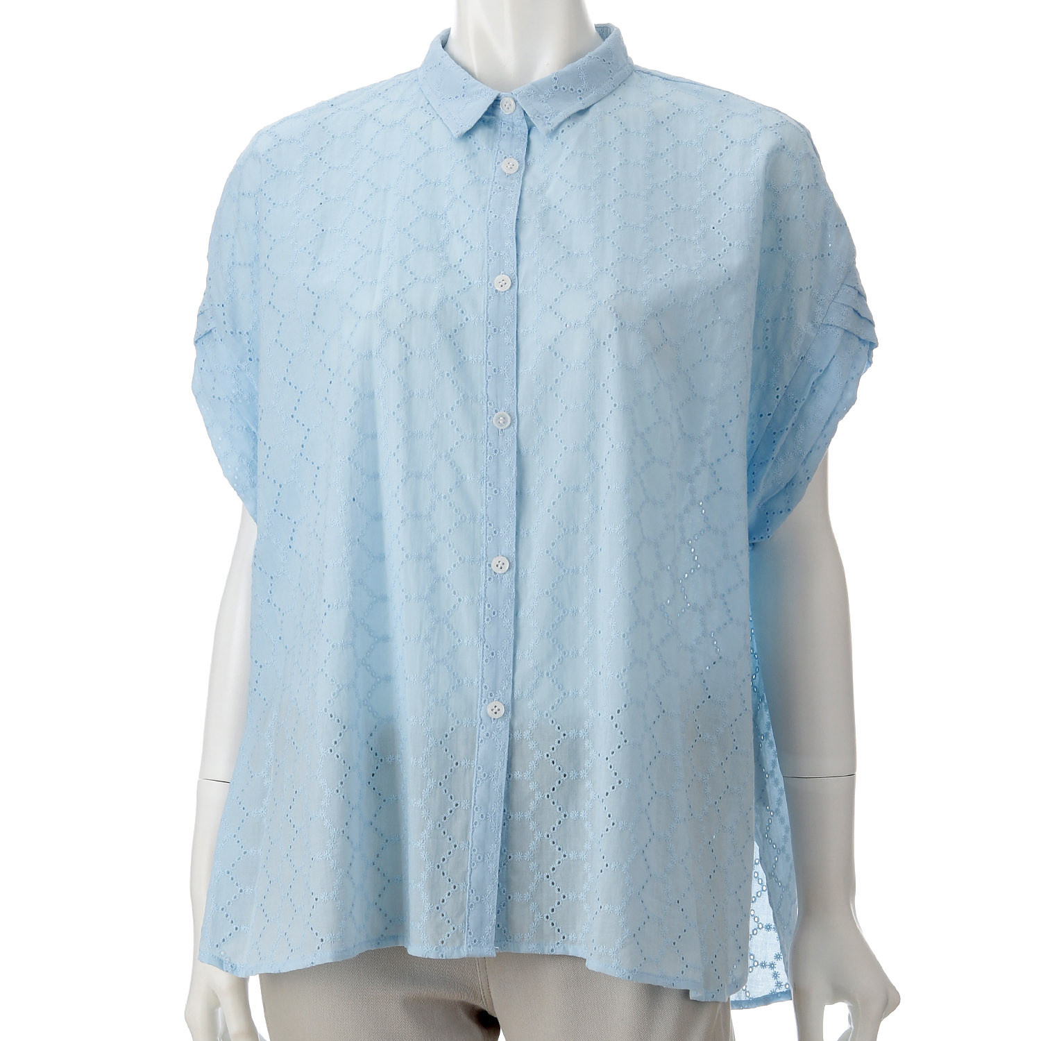 袖タック刺繍シャツ