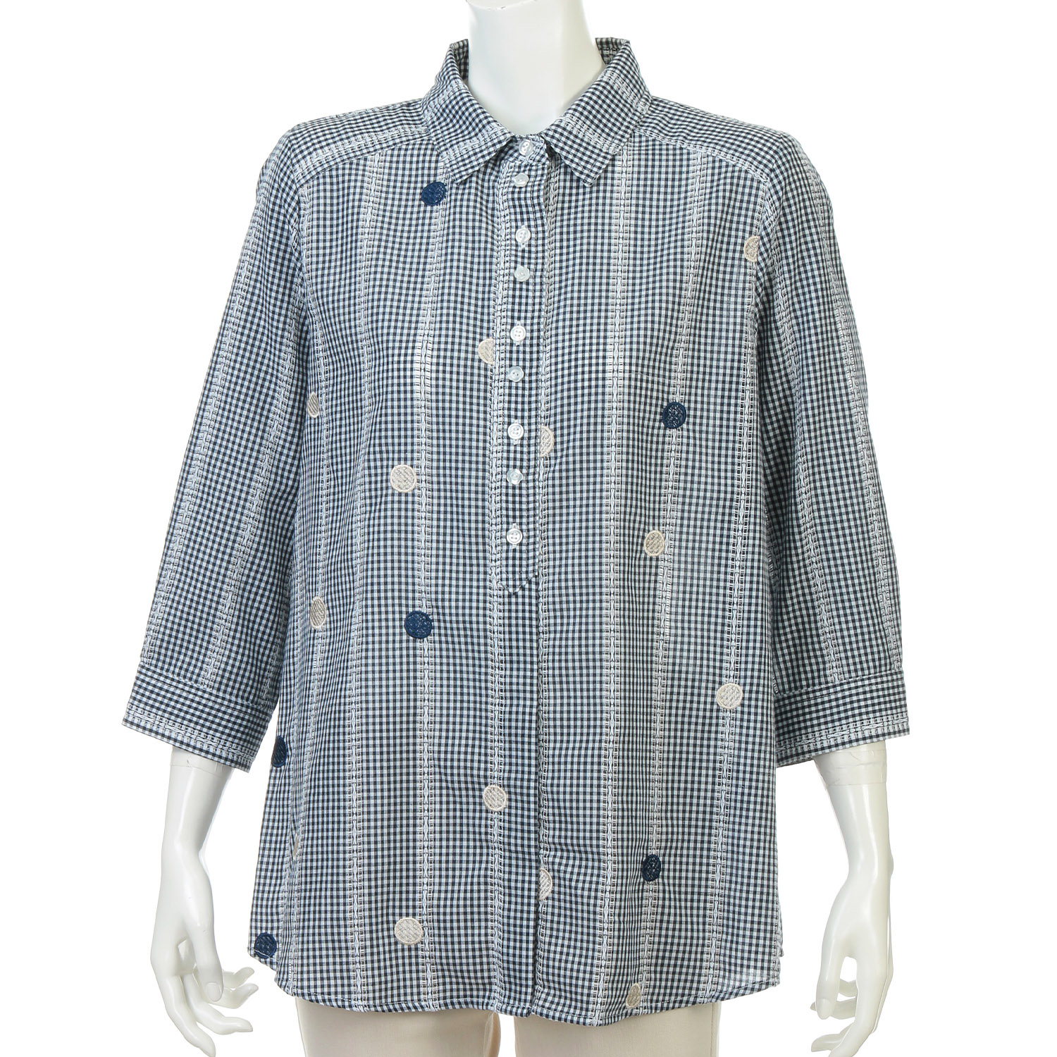 カラミチェック水玉刺繍ブラウス