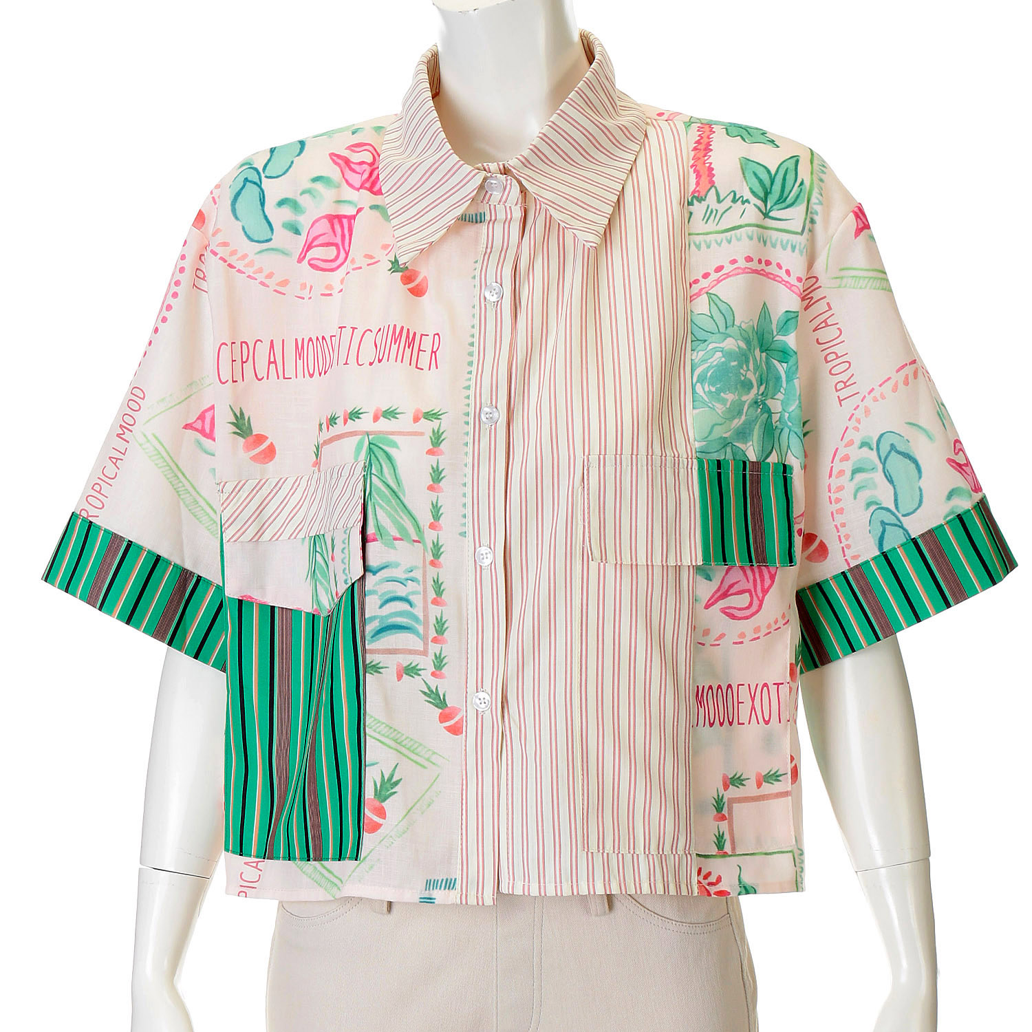 VERITE MIXプリント半袖ブラウス