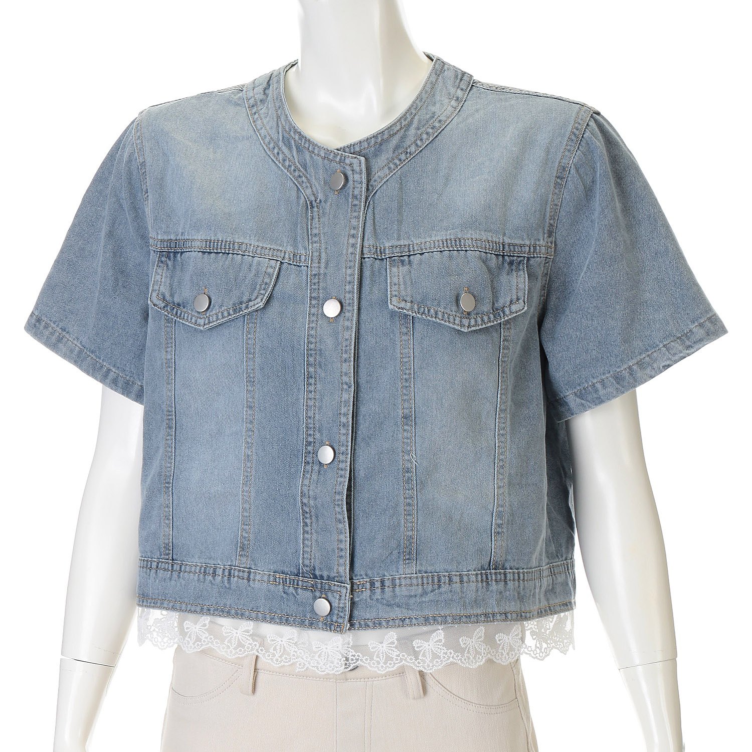 VERITE レースデザインデニムシャツ