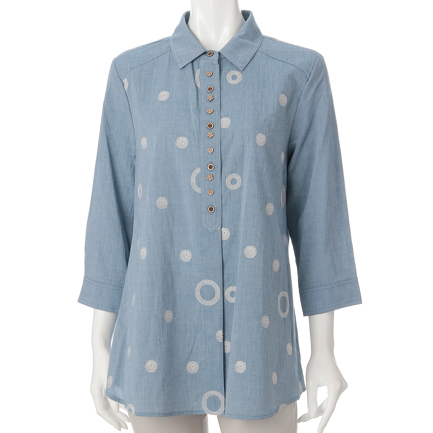 綿シャンブレー刺繍ブラウス - 画像5