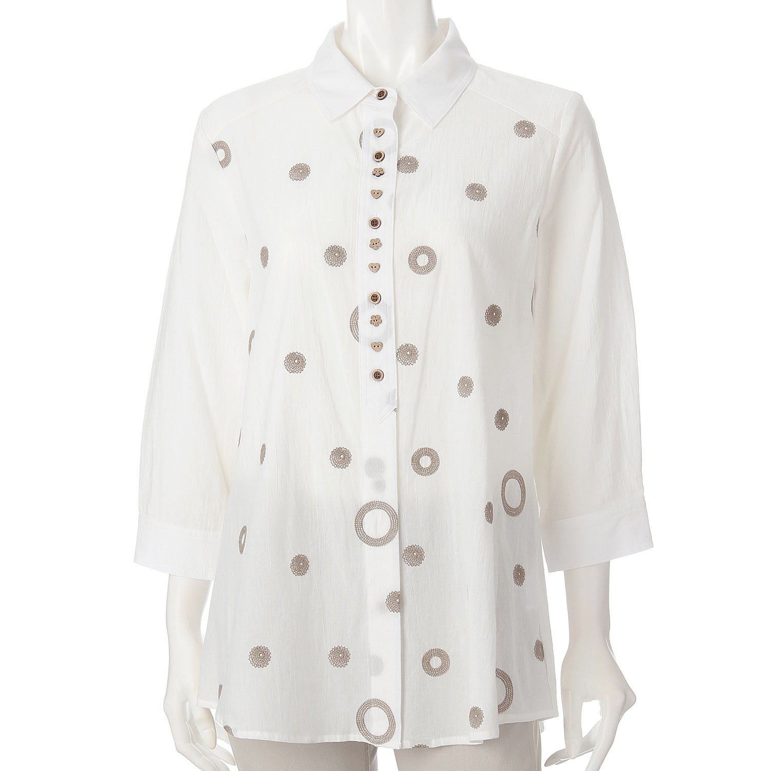 綿シャンブレー刺繍ブラウス