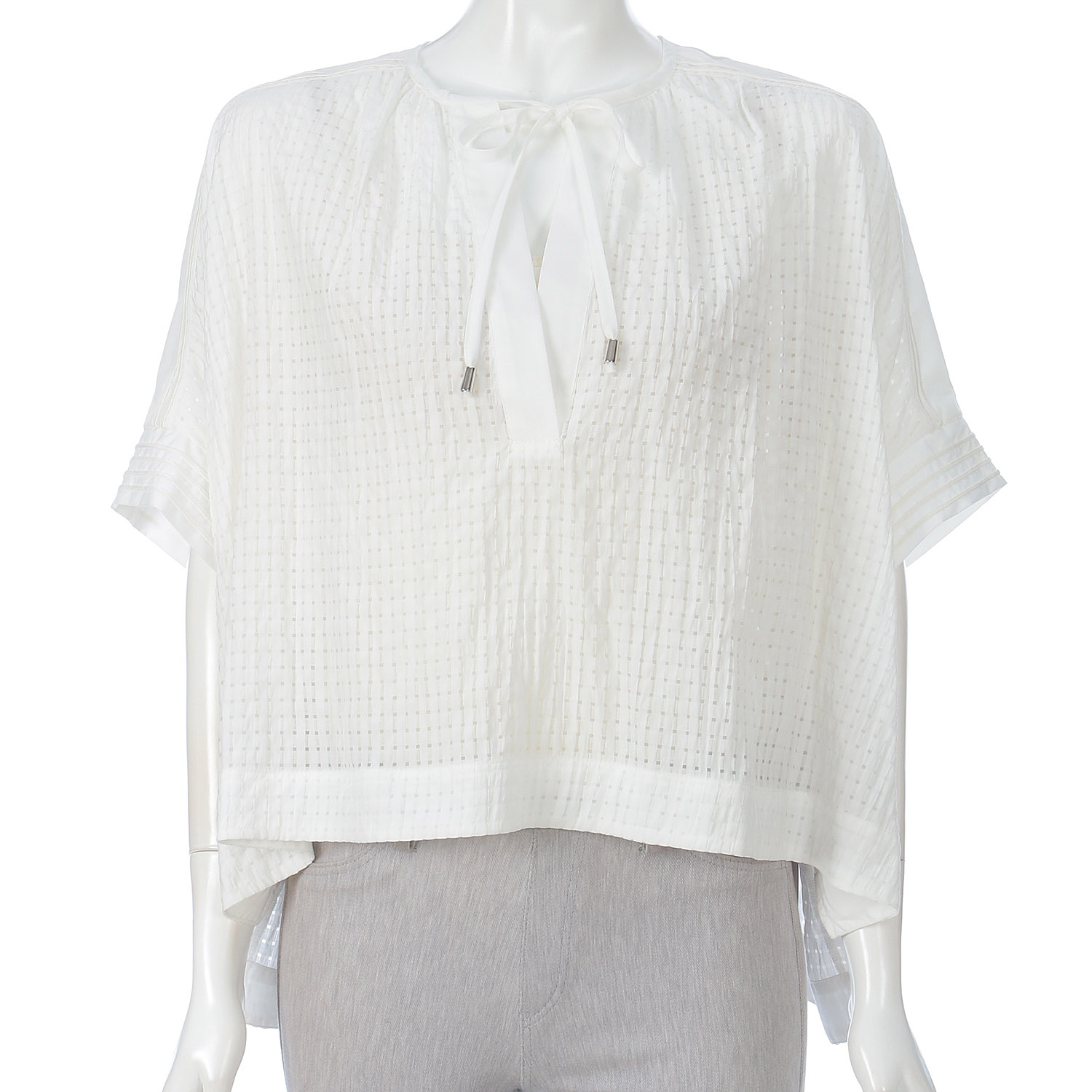 シアーチェックリボンアクセントブラウス - 画像3