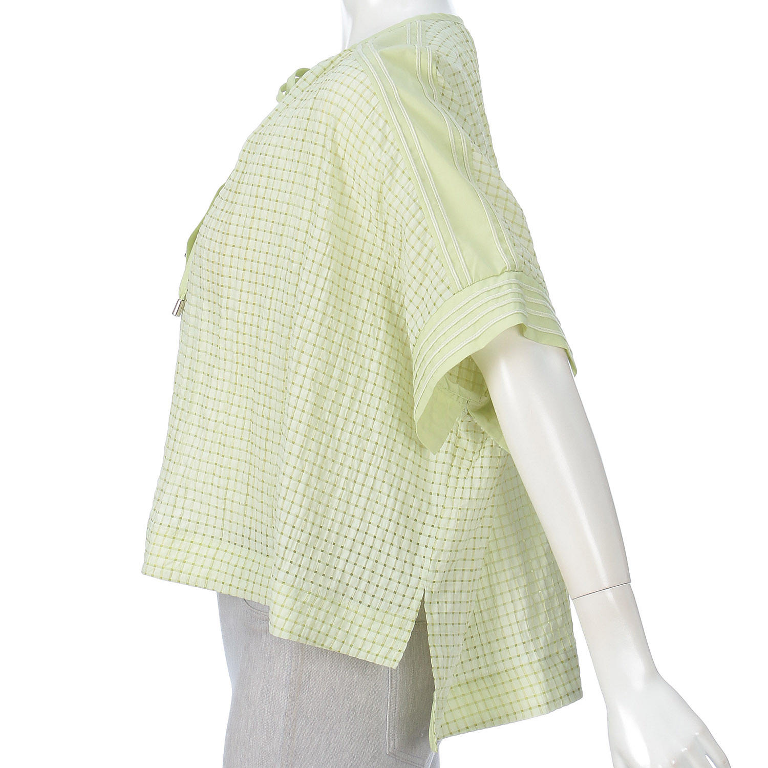 シアーチェックリボンアクセントブラウス - 画像5