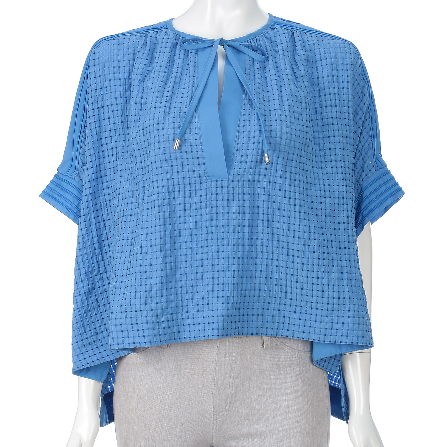 シアーチェックリボンアクセントブラウス - 画像8